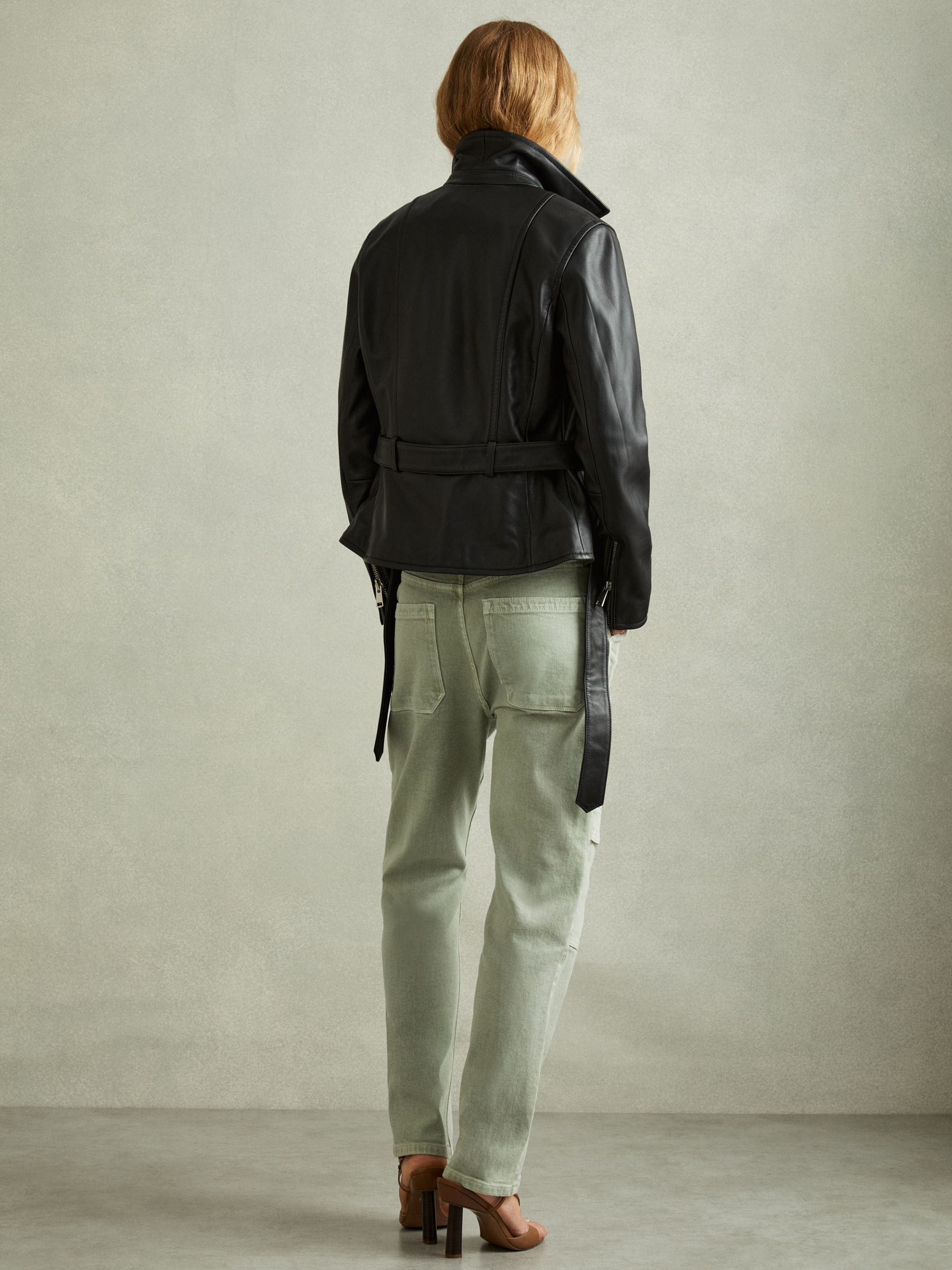 Febe Black Belted Leather Jacket