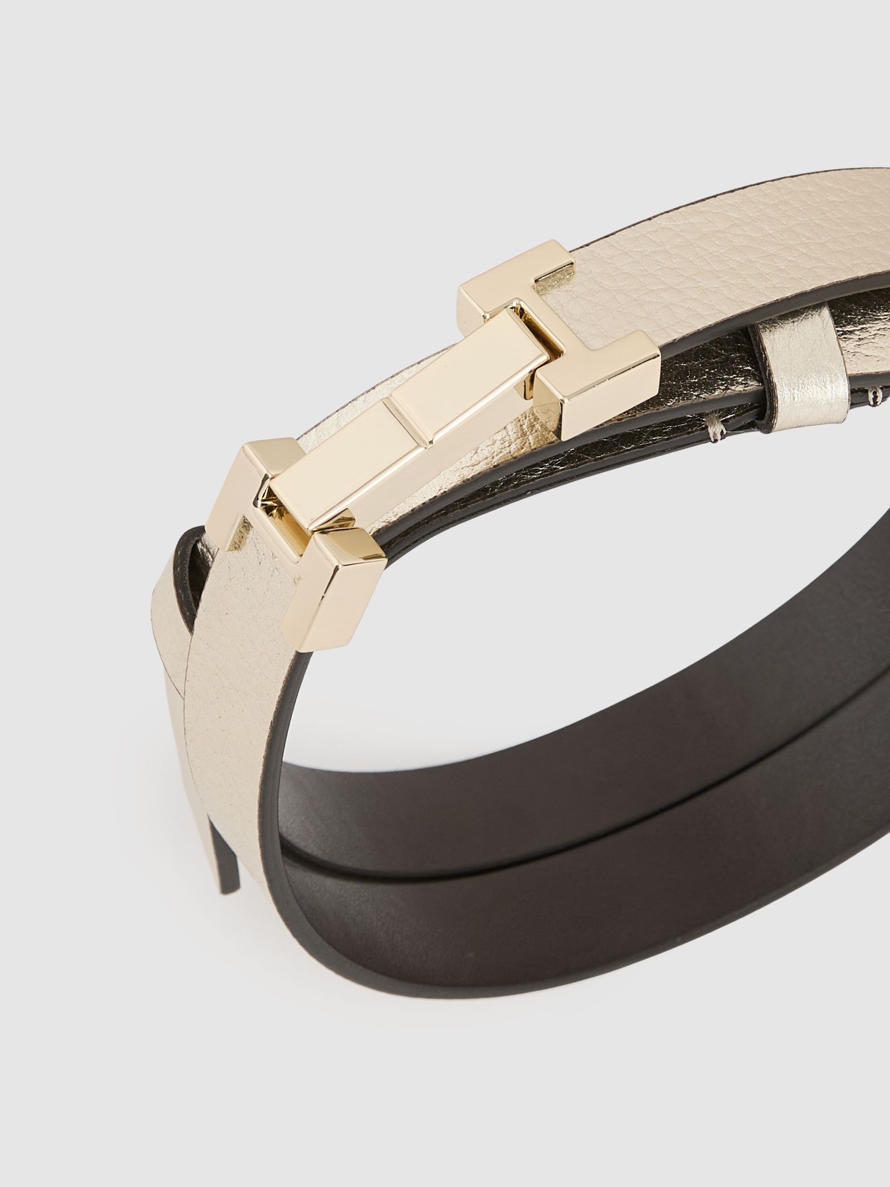 Leather Square Hinge Belt in Gold