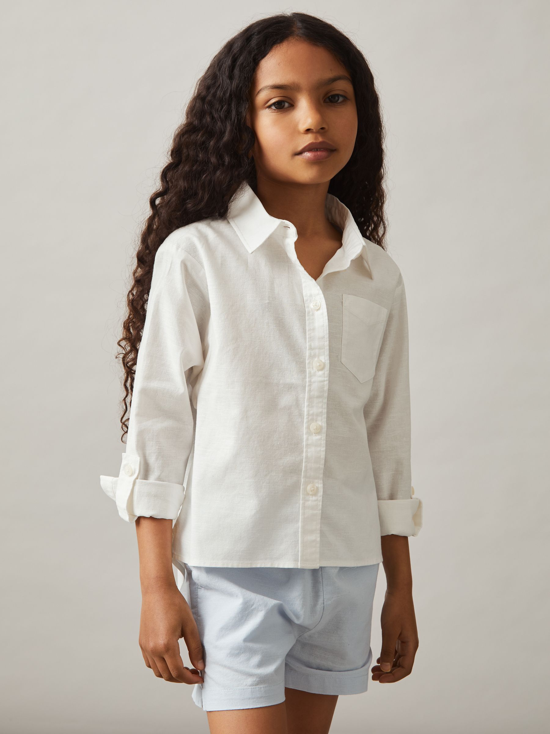 9-13 yrs Linen Roll-Cuff Shirt in Ivory