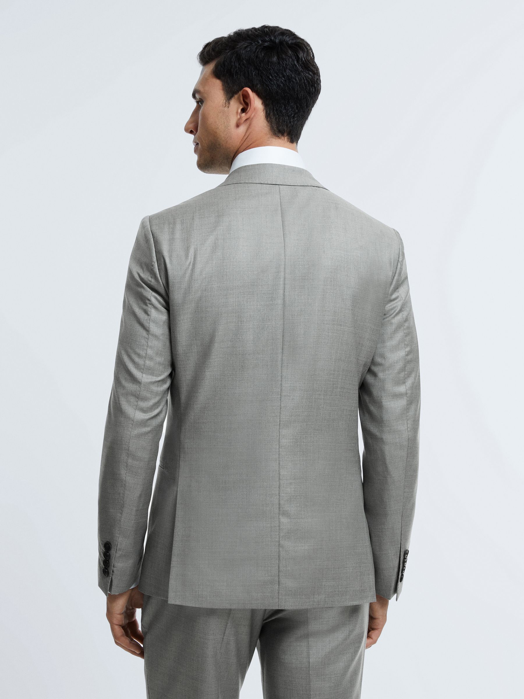 Atelier Wool Cashmere Slim Fit Single Breasted Blazer in Grey Melange