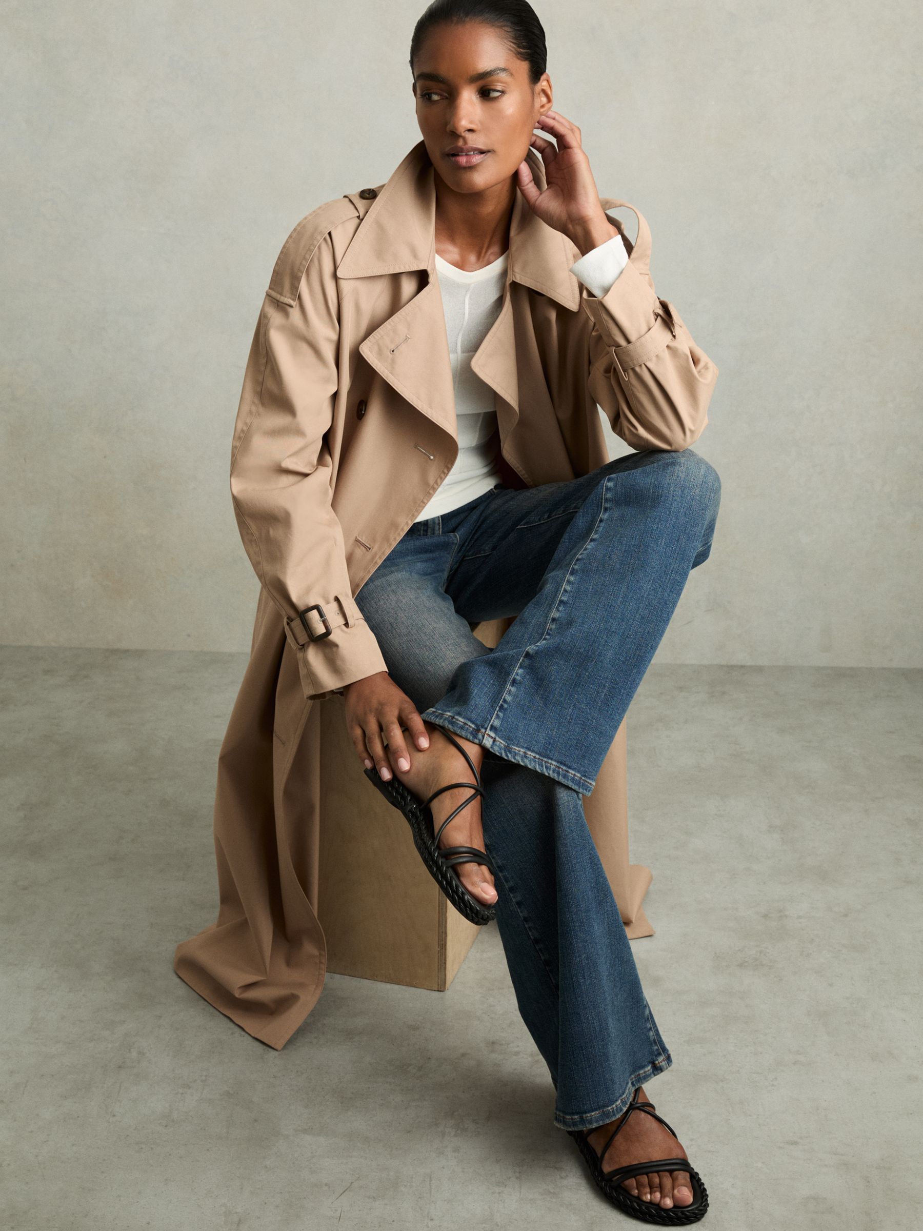 Leather Braided Flat Sandals in Black