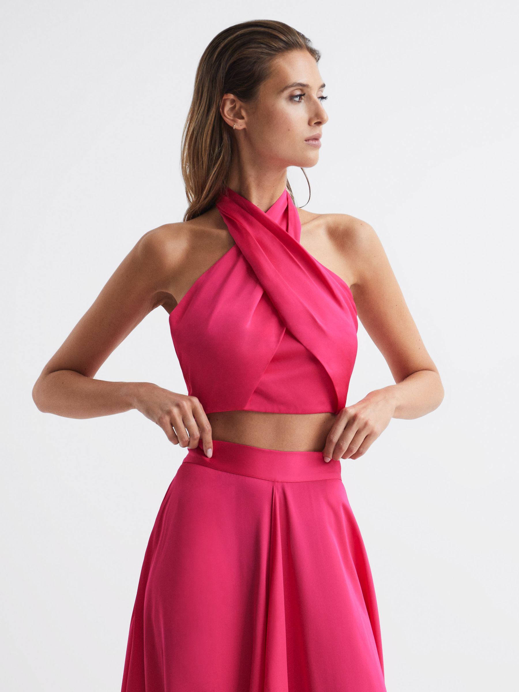 Cropped Halter Occasion Top in Pink