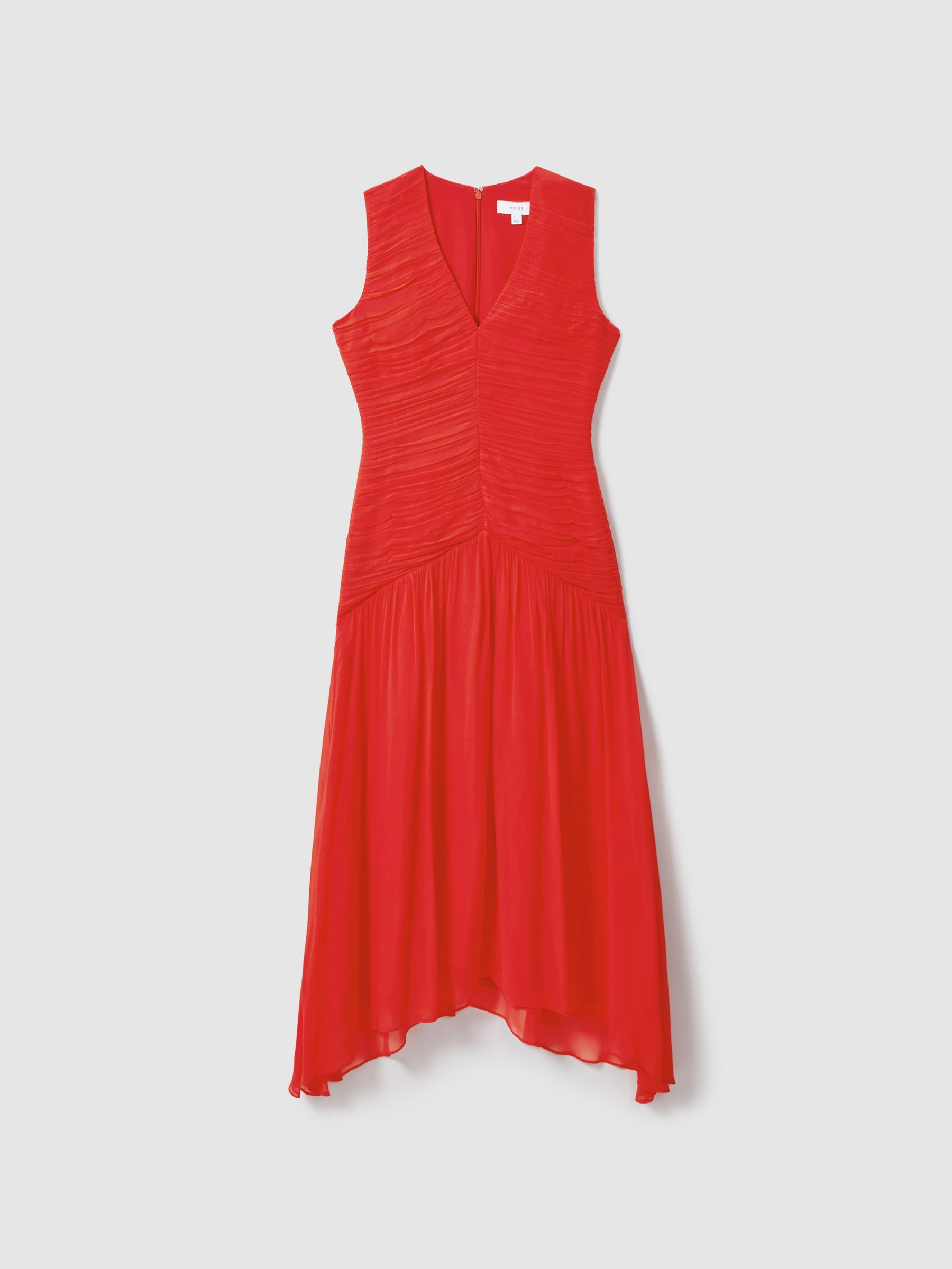 Ruched Bodycon Midi Dress in Coral