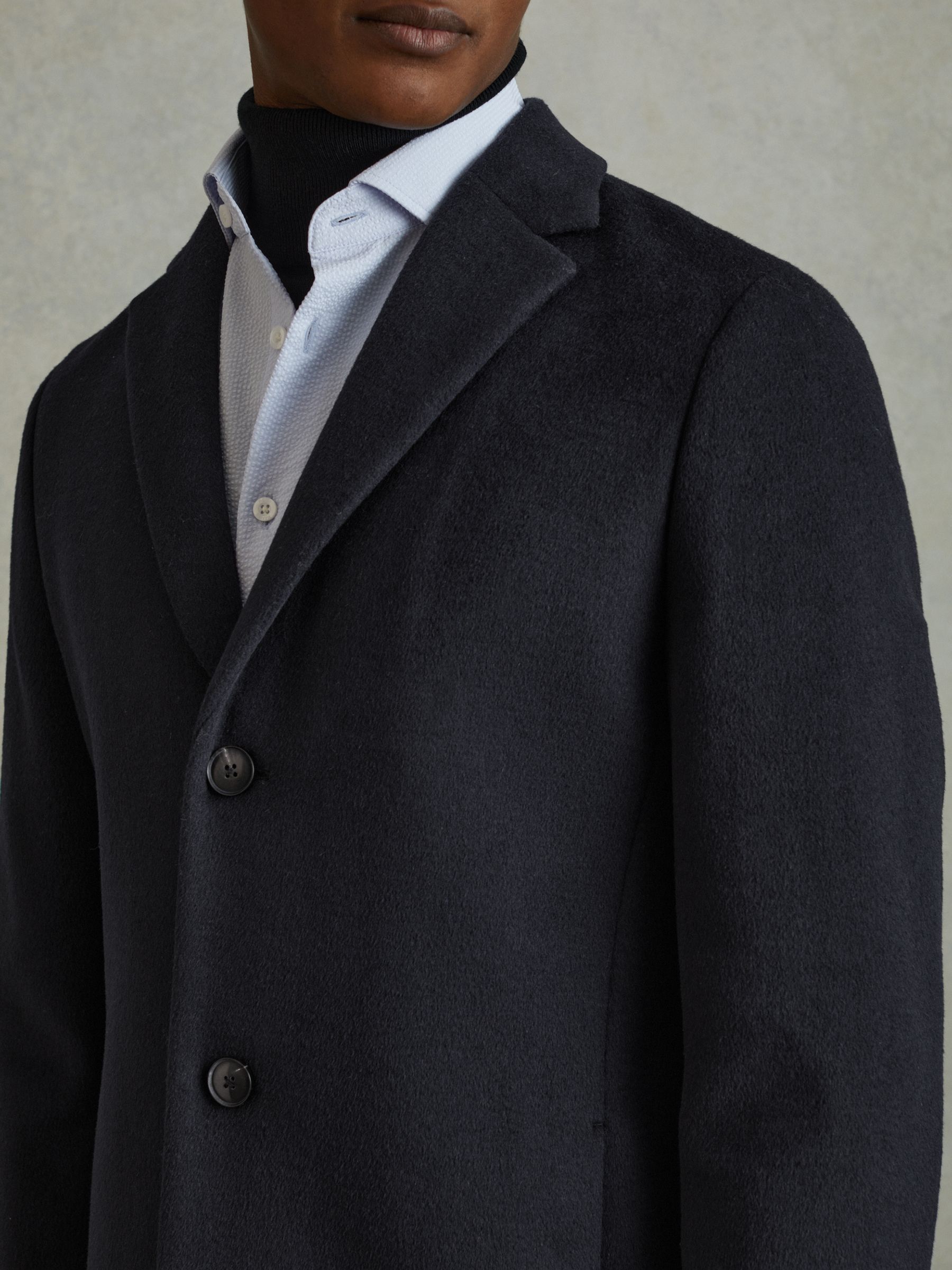 Wool Blend Single Breasted Epsom Overcoat in Navy