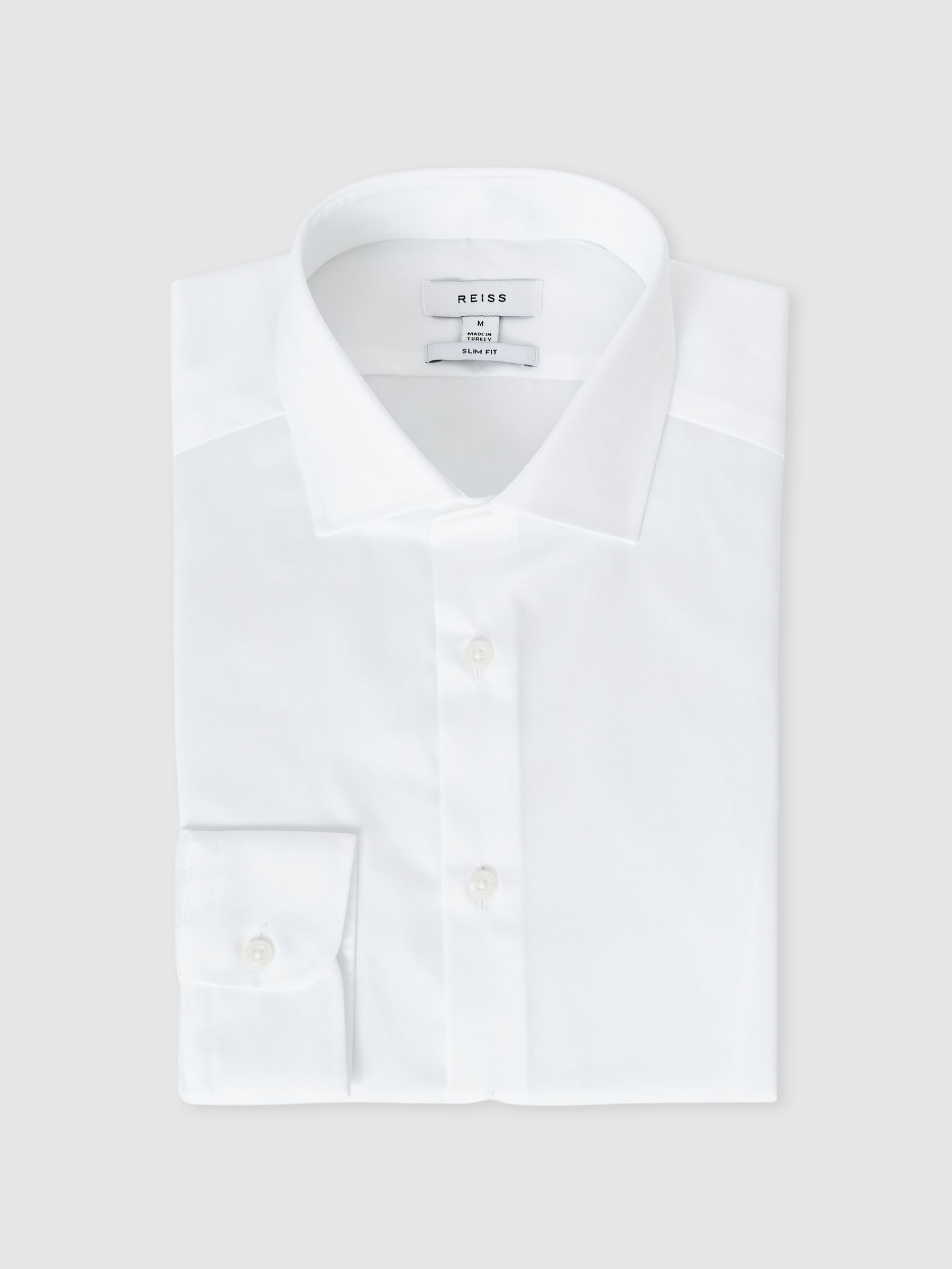 Slim Fit Cotton Sateen Shirt in White