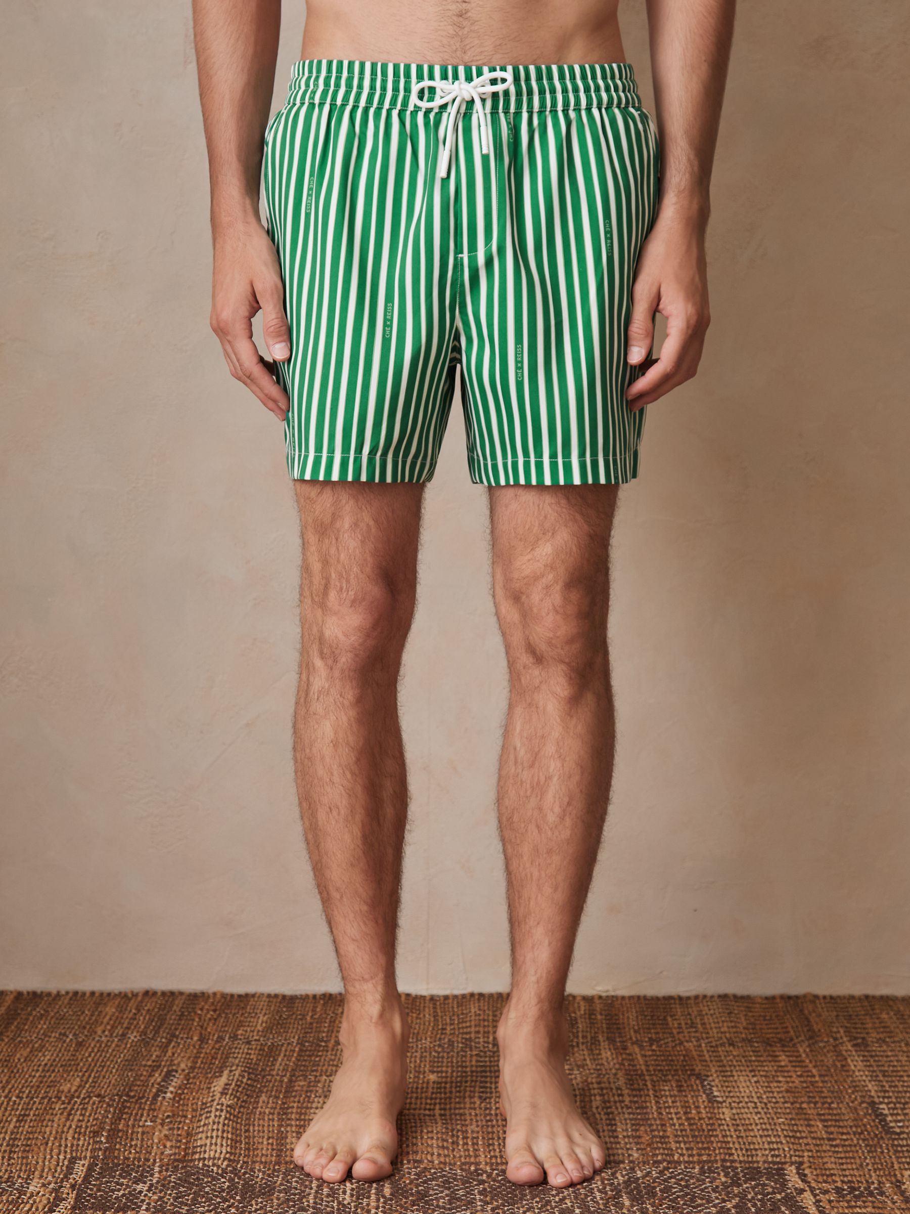 Reiss | Ché Stripe Swim Shorts in Green/White