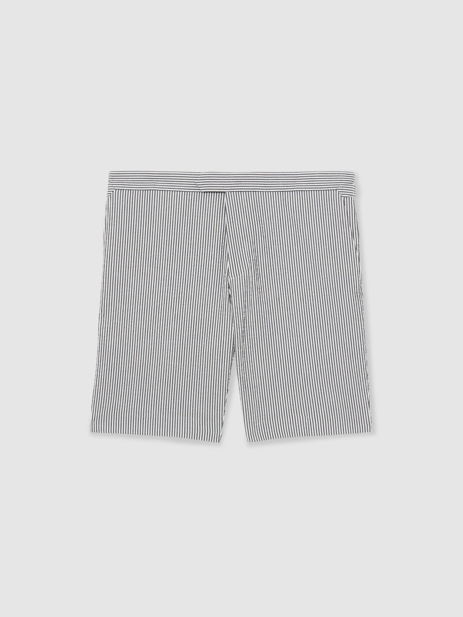 Stretch-Cotton Seersucker Striped Shorts in Navy/White
