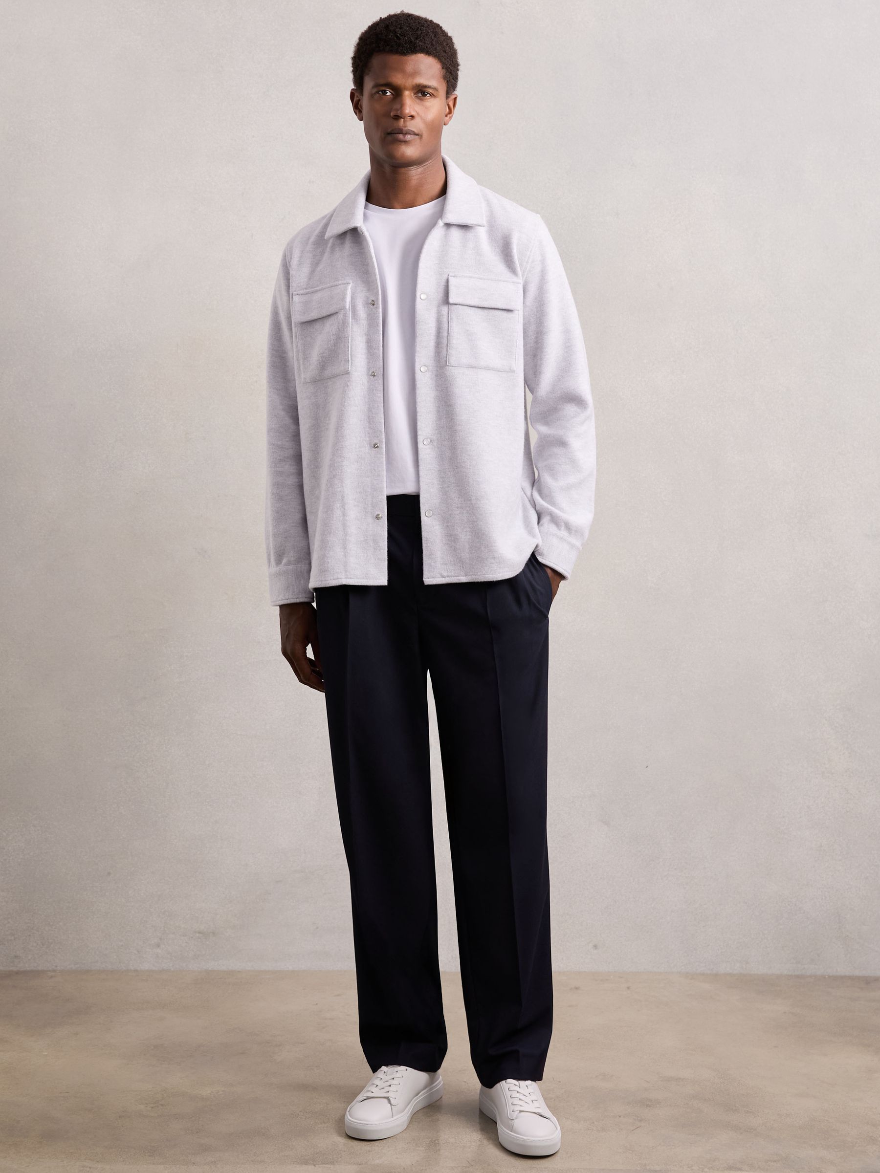 Press-Stud Jersey Shirt with Cotton in Grey Marl