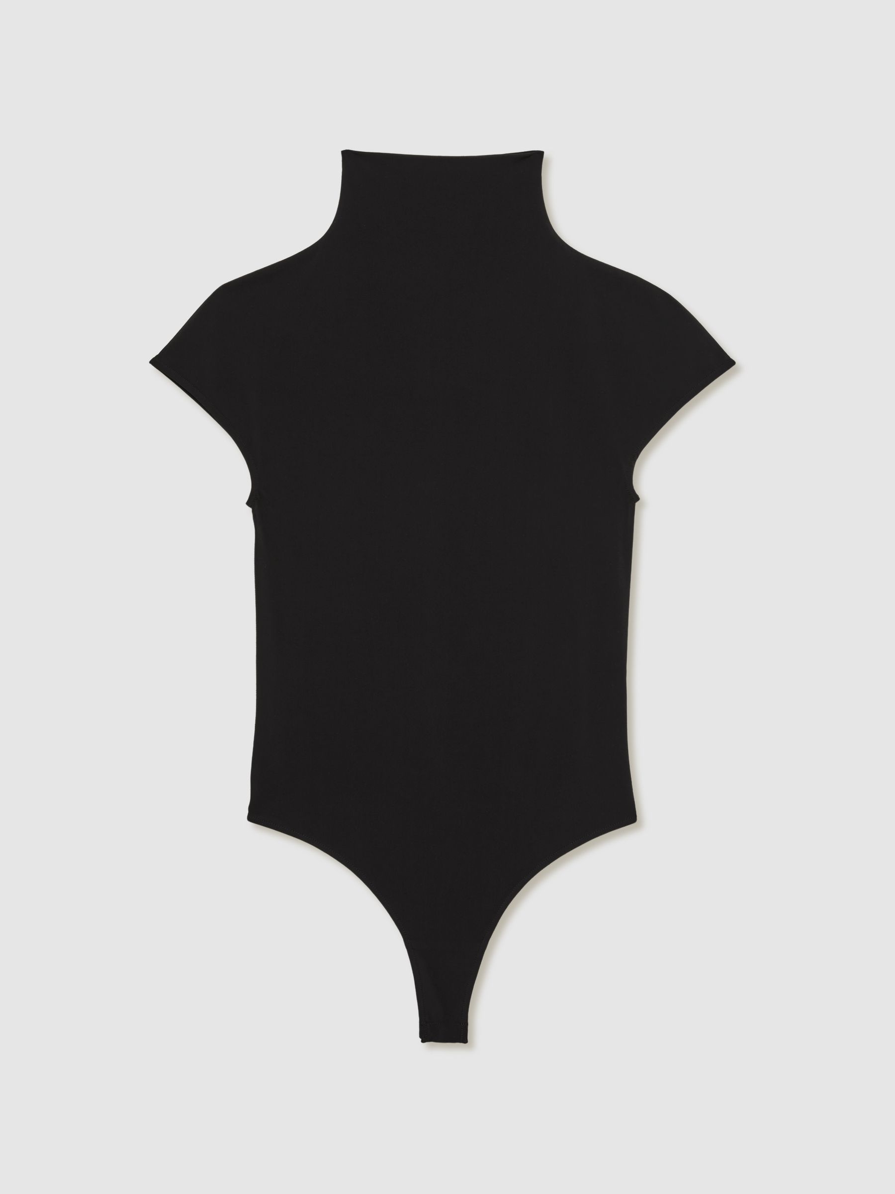 High-Neck Jersey Bodysuit in Black