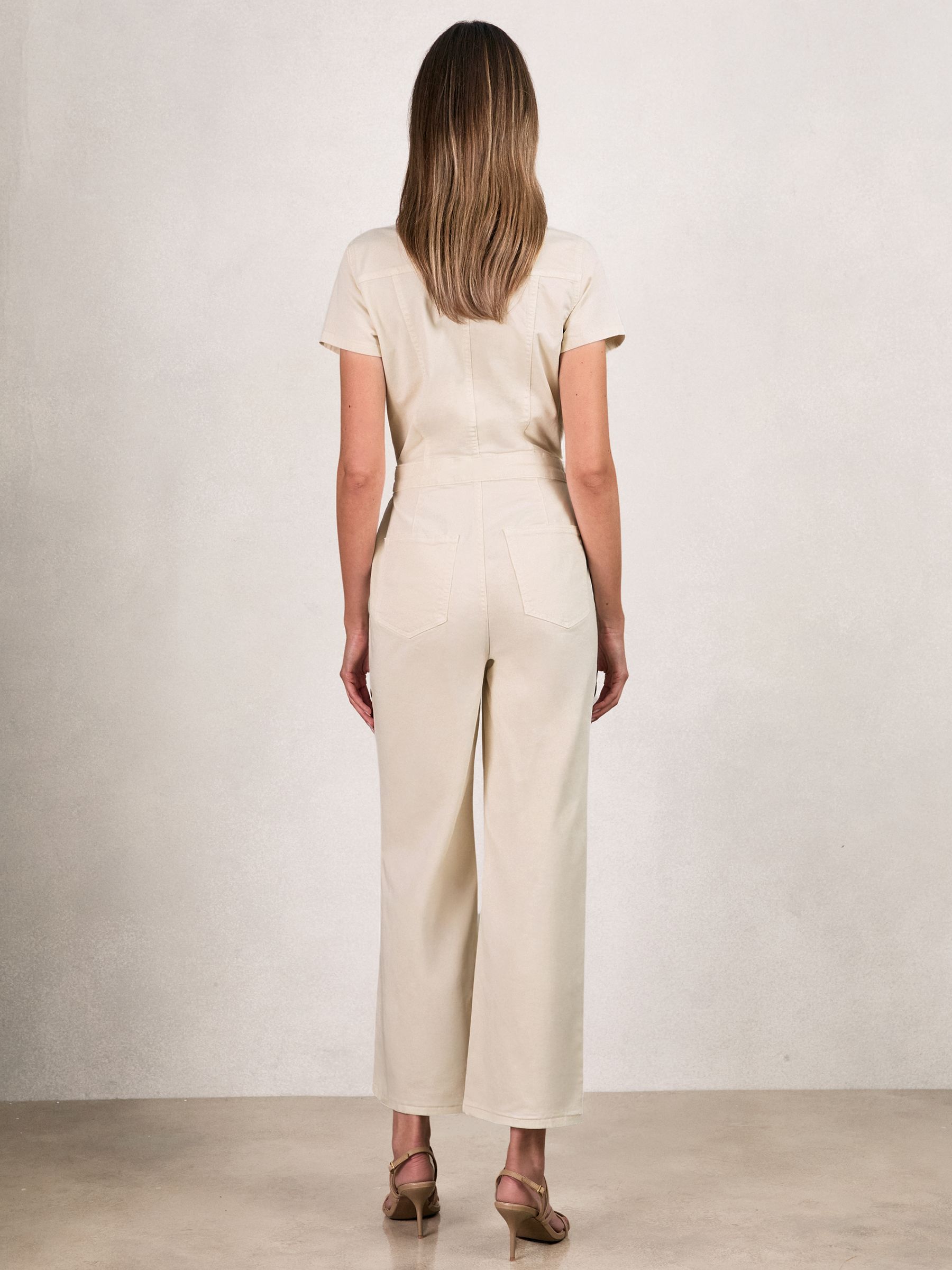 Good American Cotton Twill Jumpsuit with Stretch in Ecru