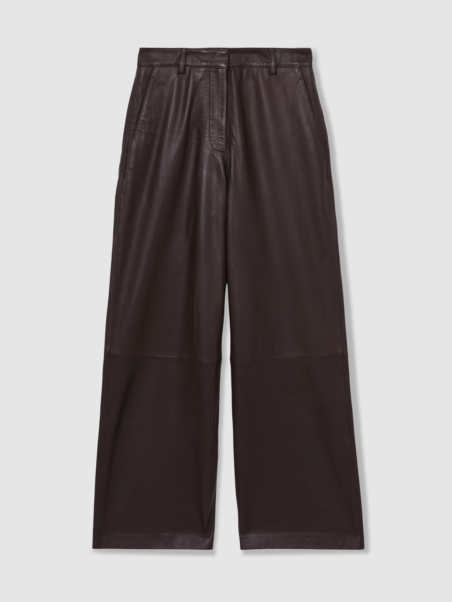 Leather Wide Leg Trousers in Chocolate
