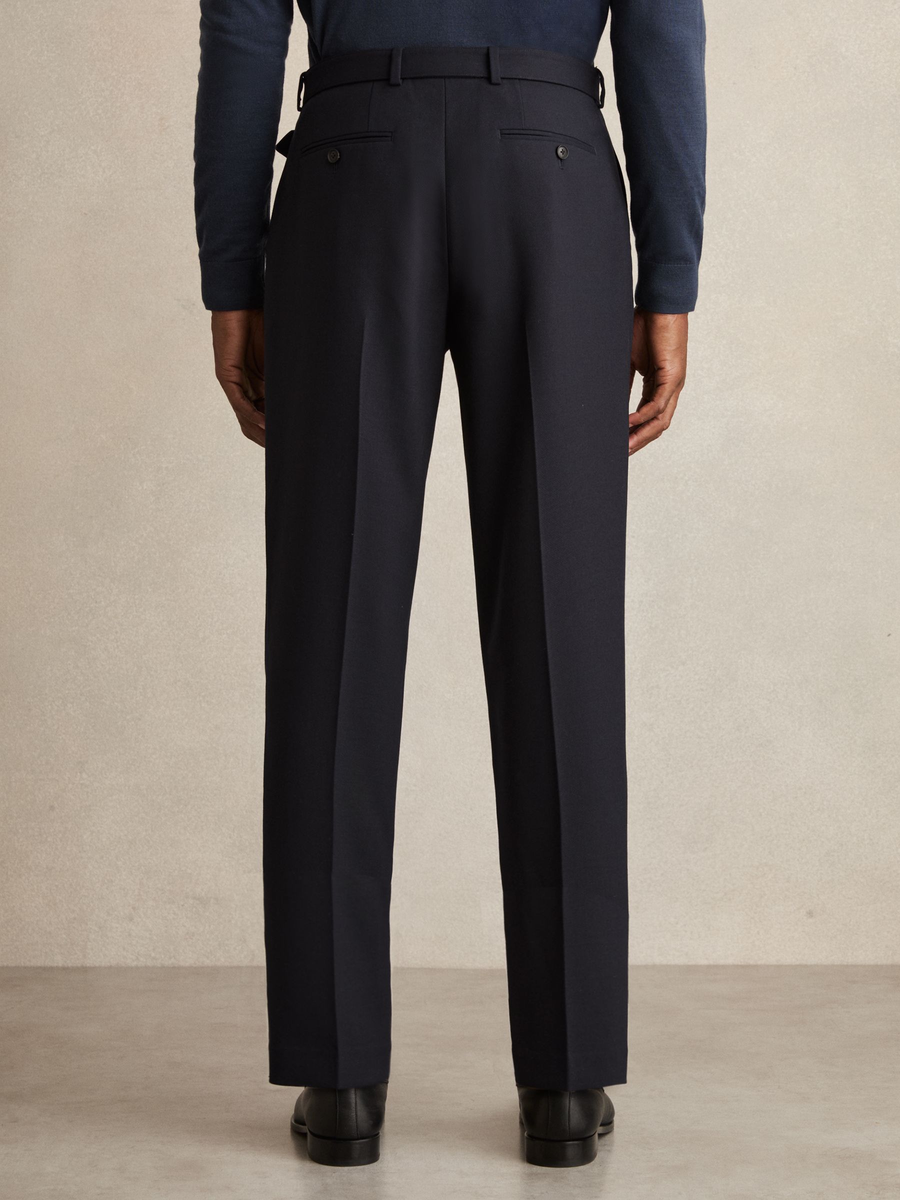 Wool-Blend Belted Trousers in Navy