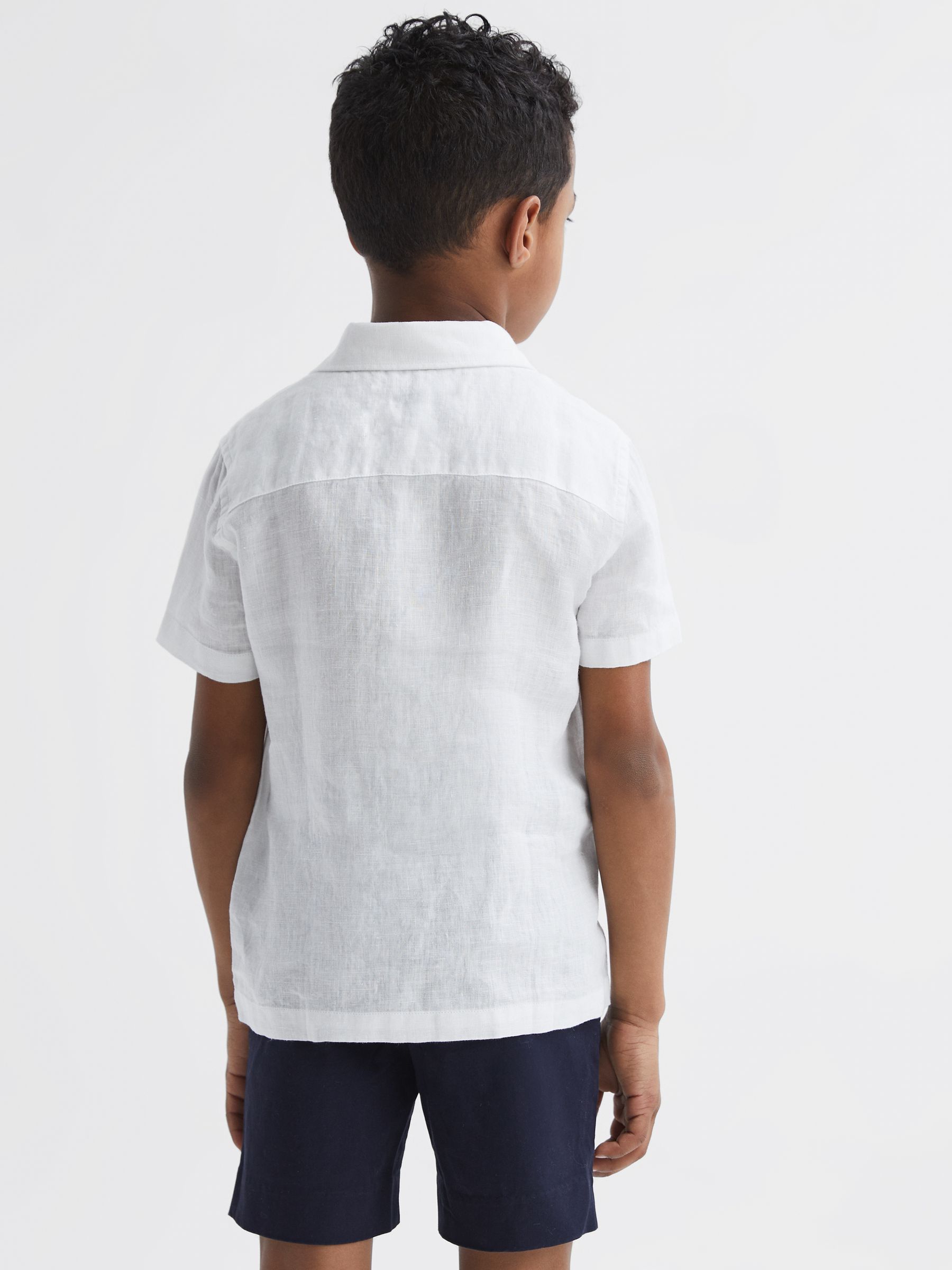 3-9 yrs Short Sleeve Linen Shirt in White