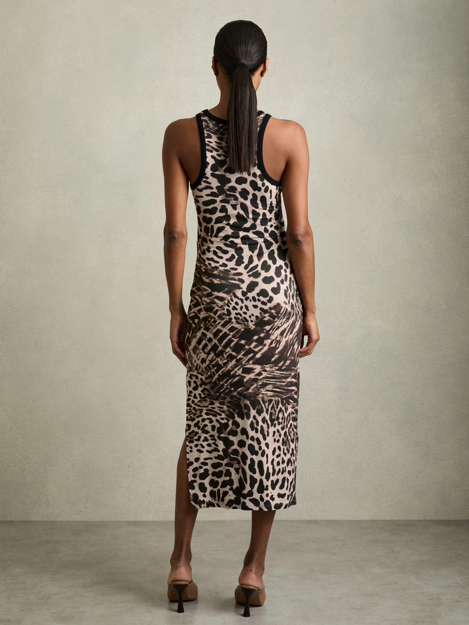 Leopard-Print Jersey Bodycon Dress in Neutral