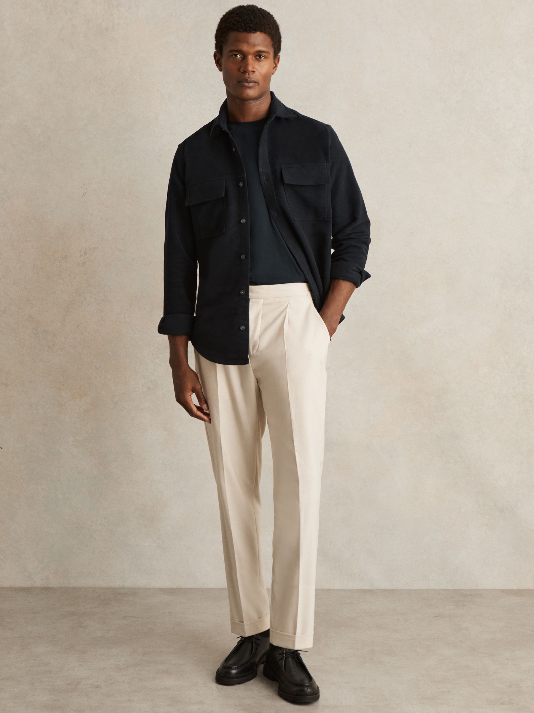 Moleskin-Cotton Twin-Pocket Overshirt in Navy