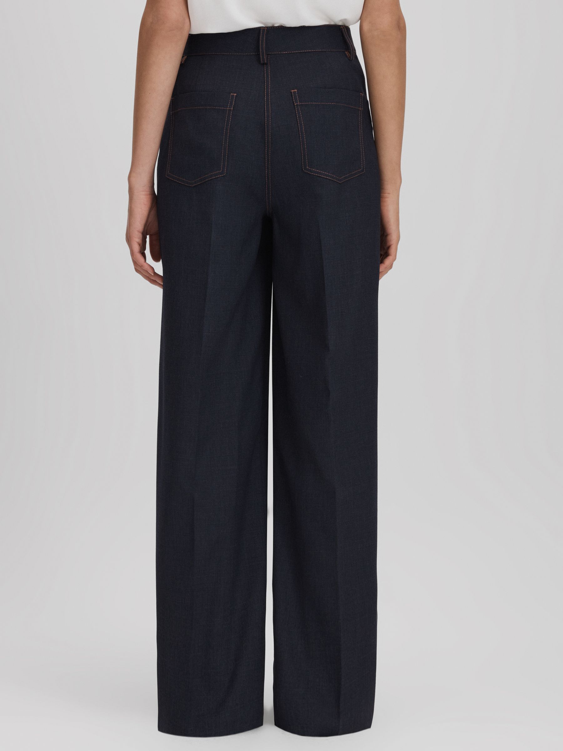 Wool Blend Denim Look Suit Trousers in Navy