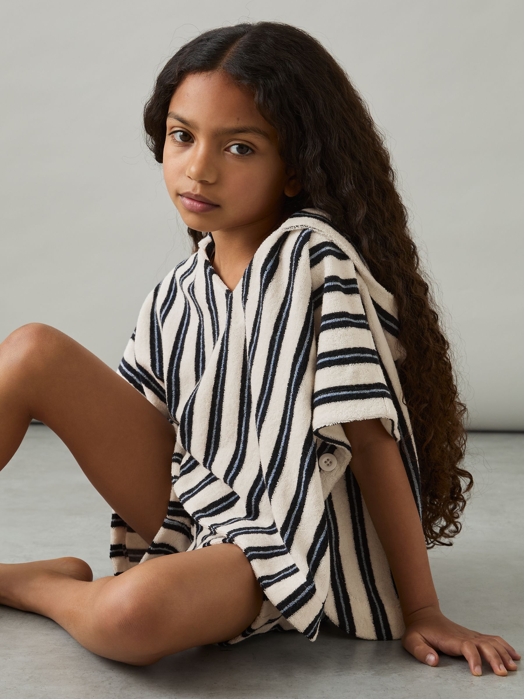 4-9 yrs Hoodie and Shorts Stripe Towelling Set in Blue