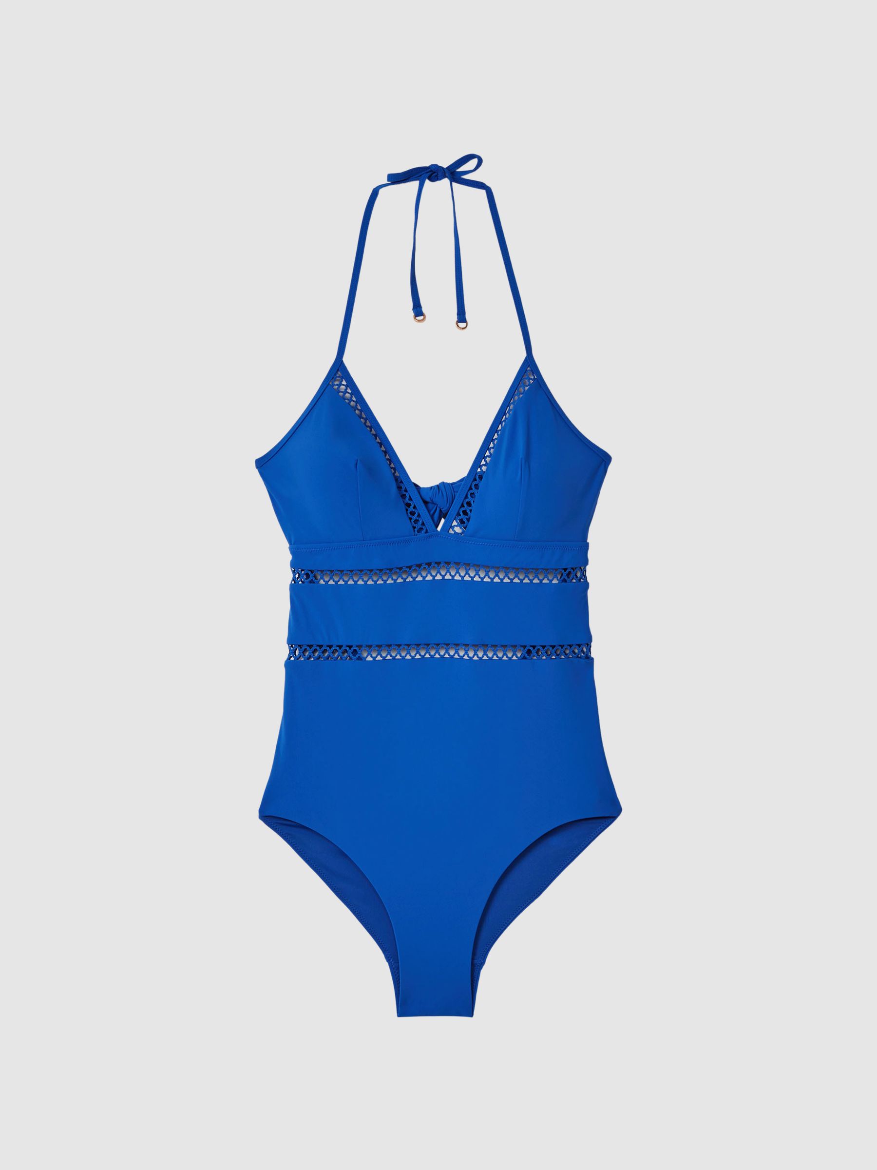 Lattice Halterneck Swimsuit in Cobalt Blue