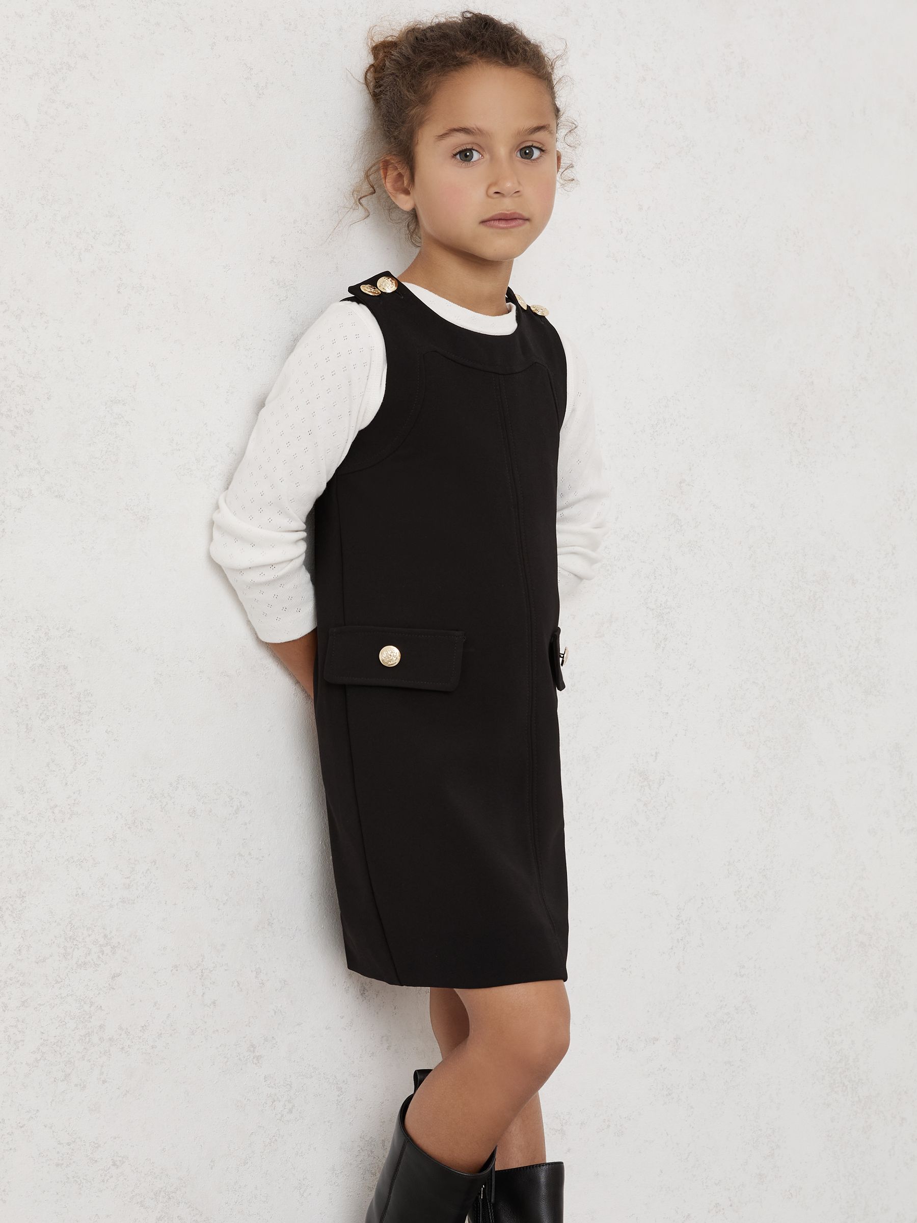 9-13 yrs Button-Detail Sleeveless Shift Dress in Black