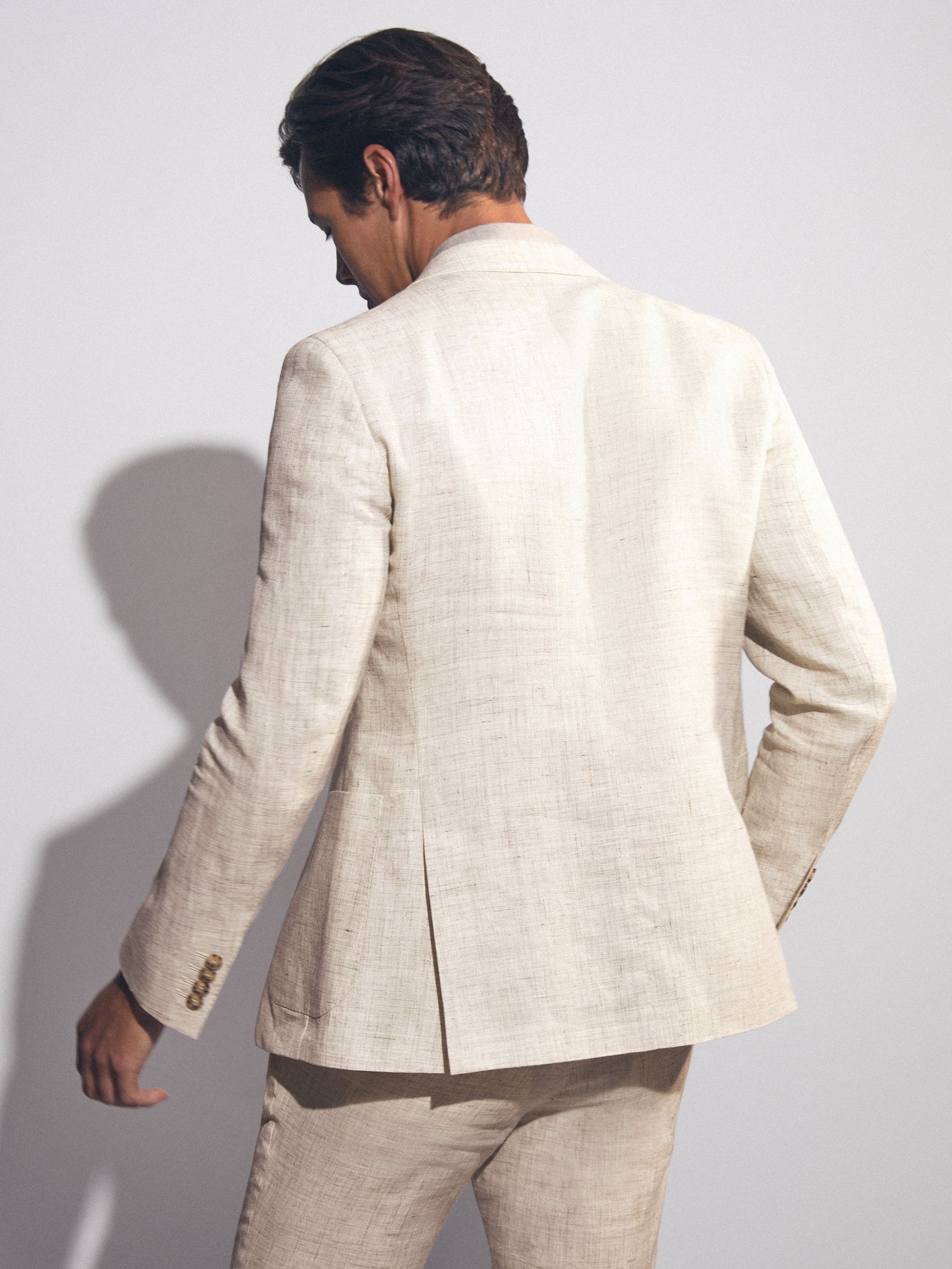 Linen-Cotton Single-Breasted Suit Blazer Slim-Fit in Stone