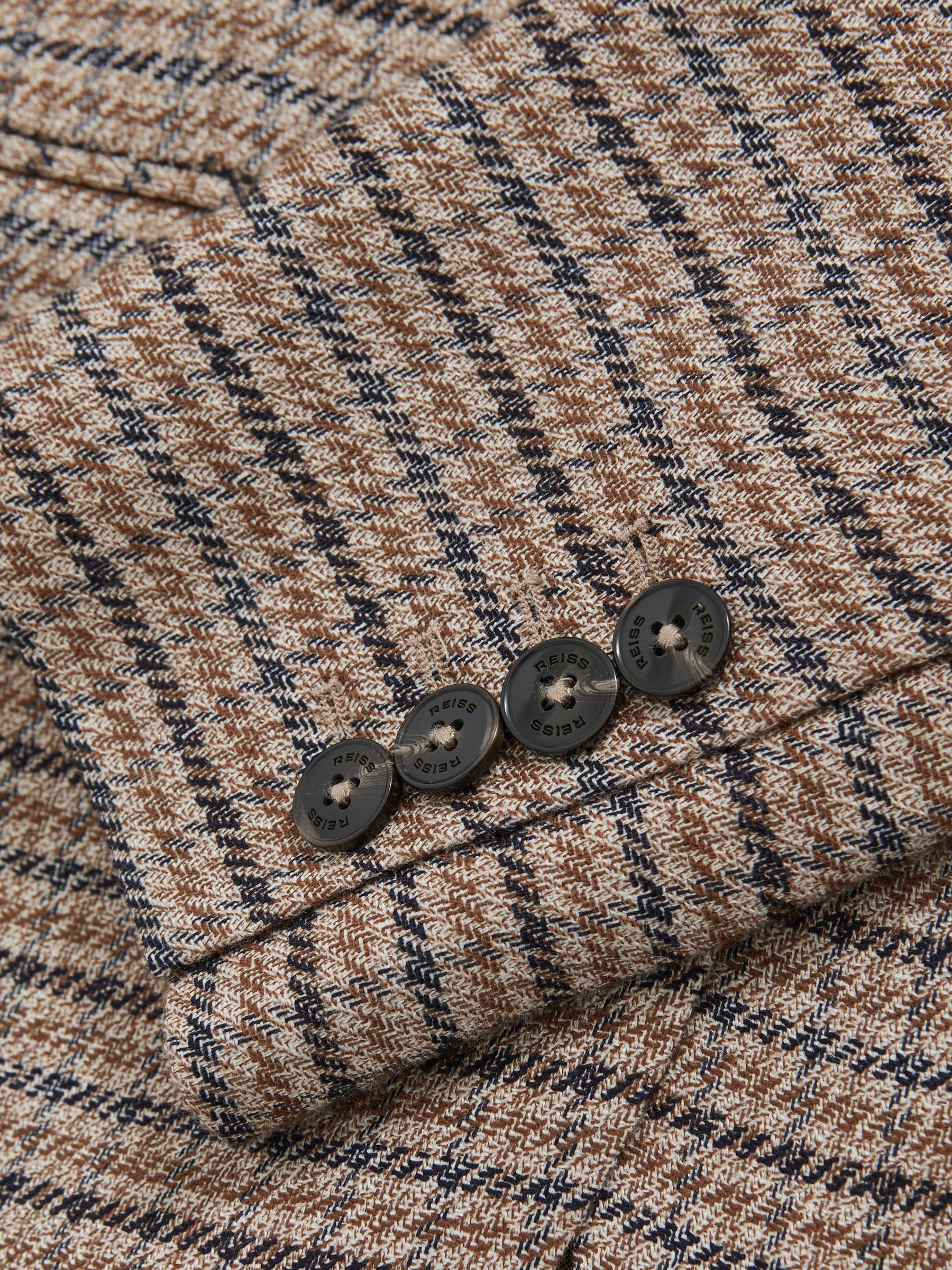 Single-Breasted Check Suit Blazer With Linen in Neutral Check