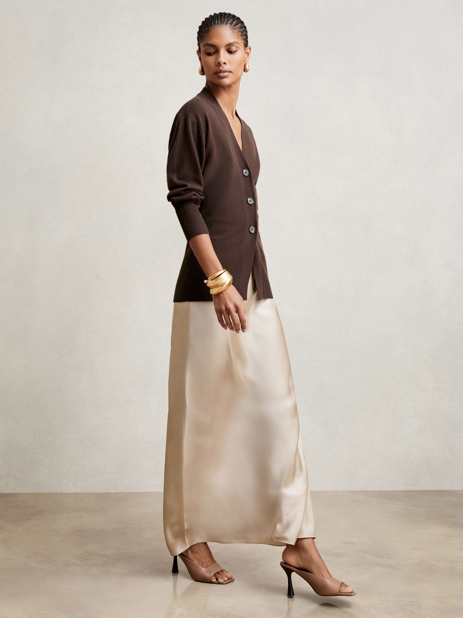 Silk Slip Maxi Skirt in Champagne Neutral