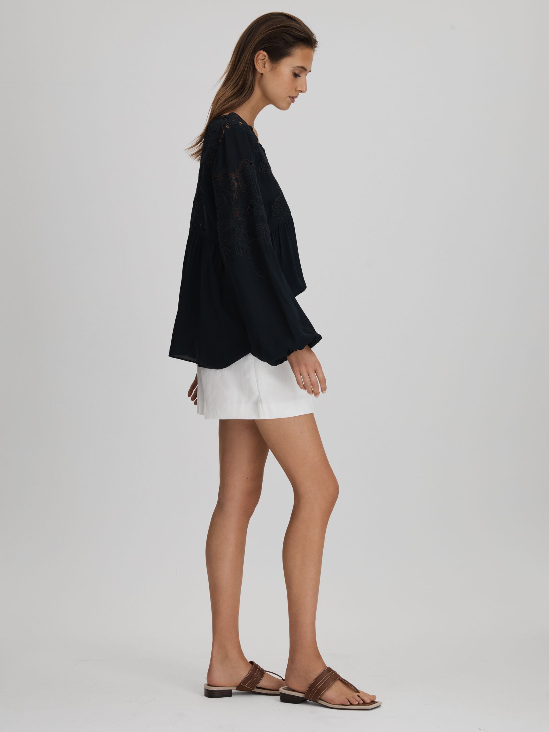 Lace Cut-Out Blouse in Navy