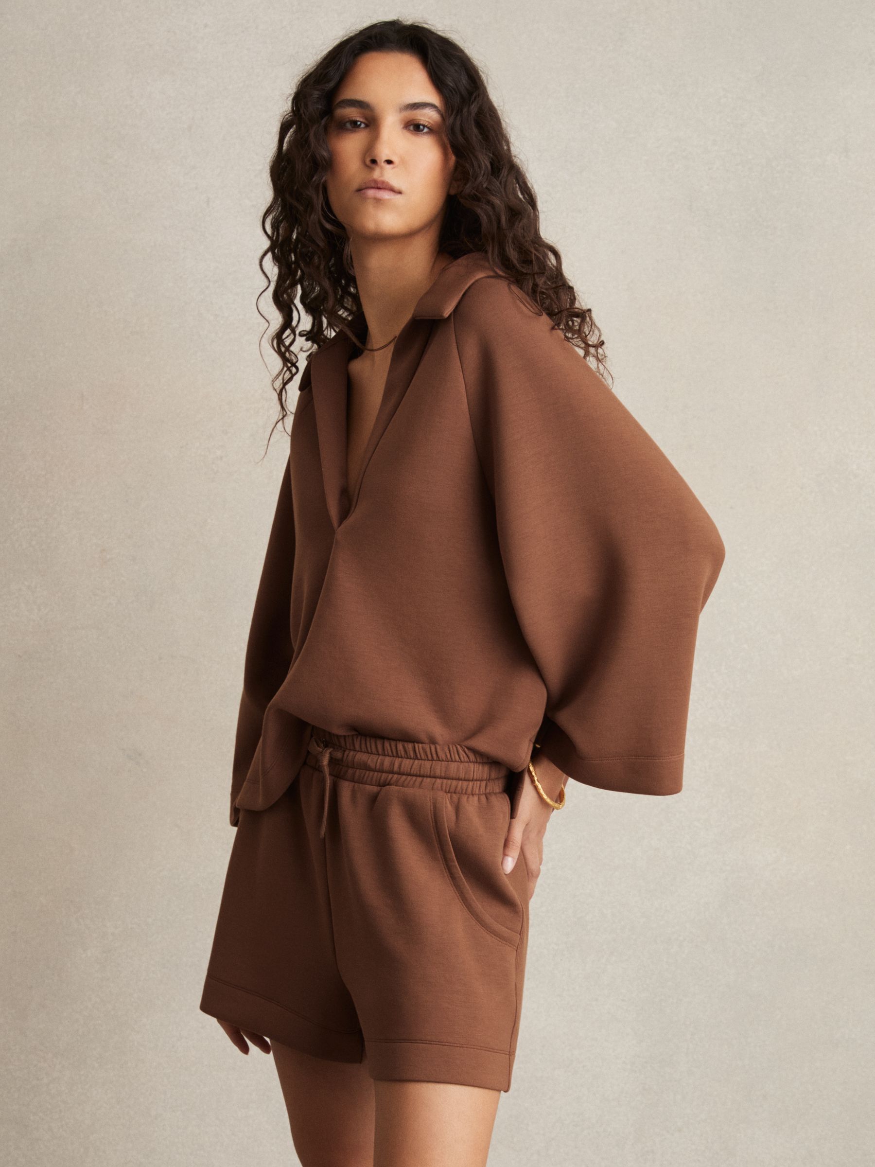 Modal-Blend Interlock Jersey Shorts in Toffee Brown