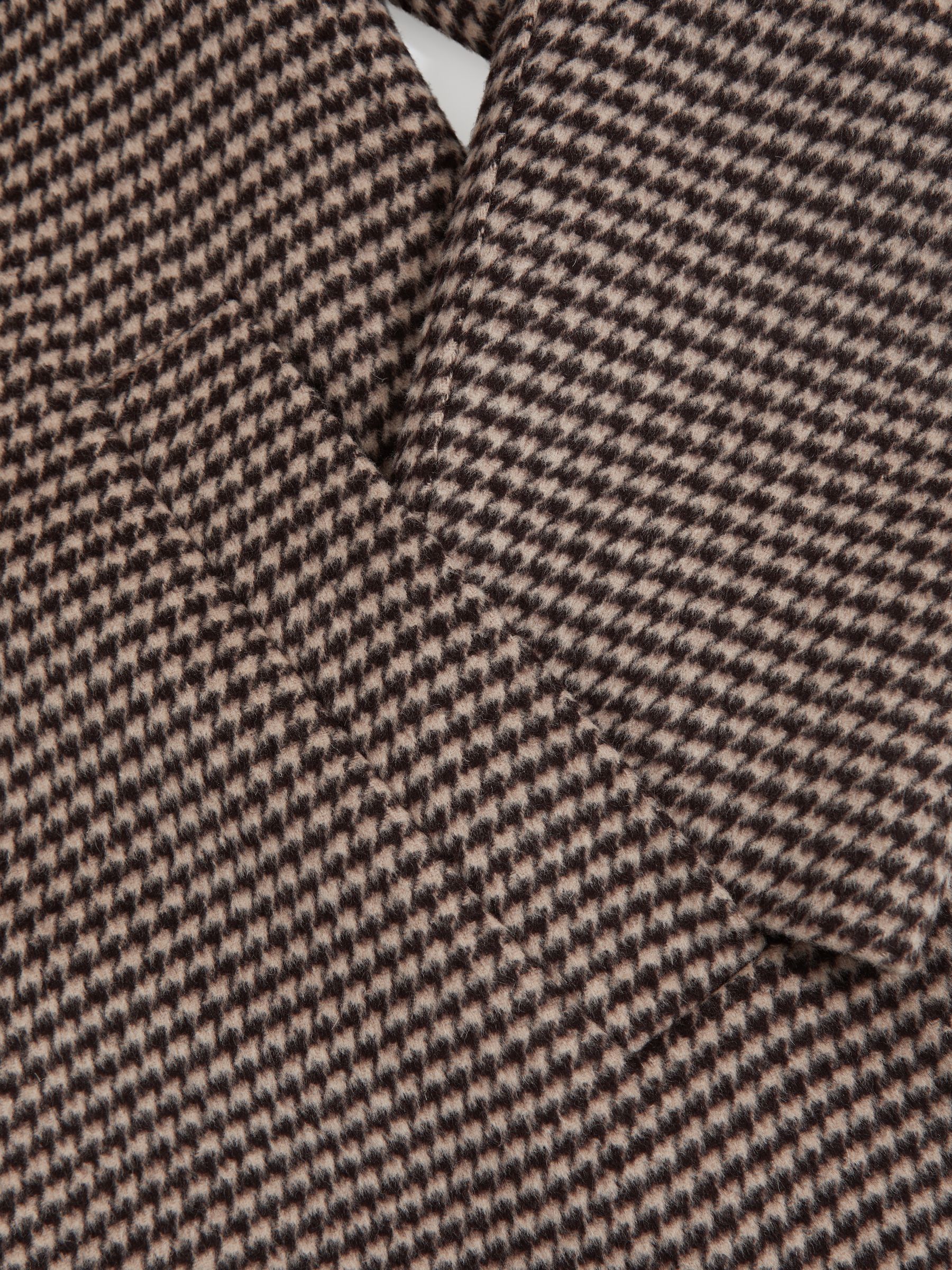Wool-Blend Dogtooth-Check Overcoat in Brown