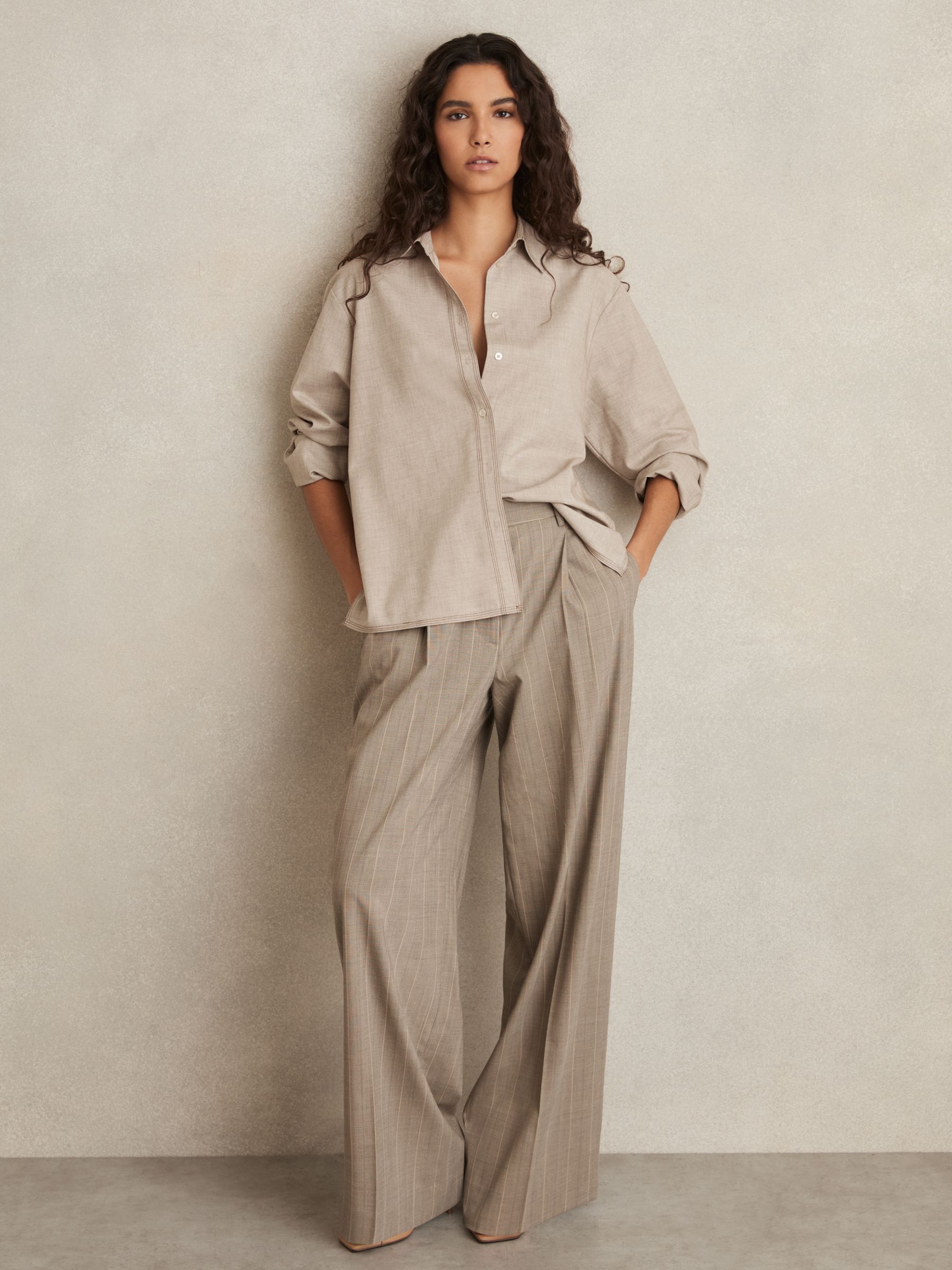 Relaxed Long-Sleeve Shirt With Wool in Neutral