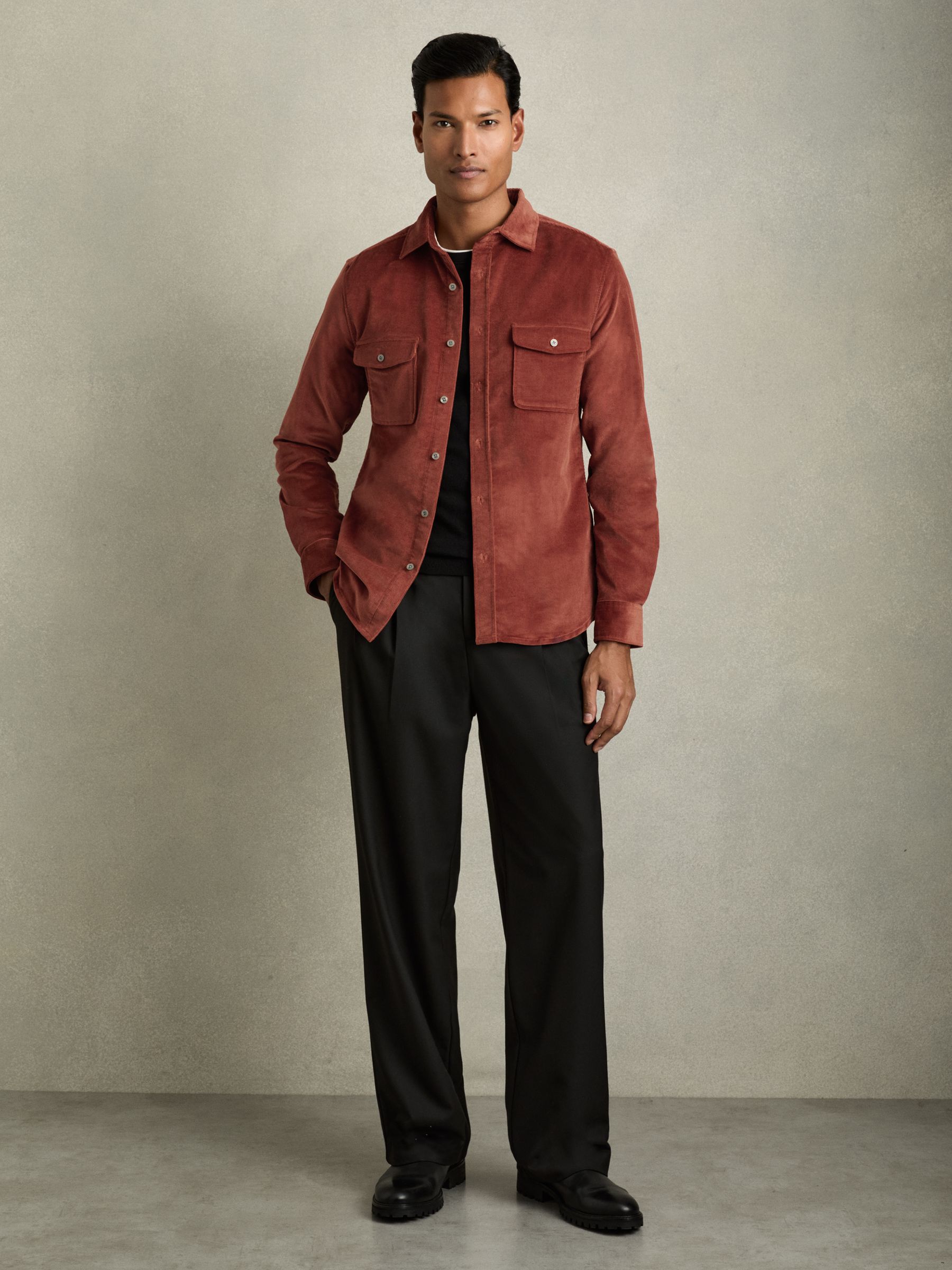 Cotton-Blend Corduroy Overshirt in Rust