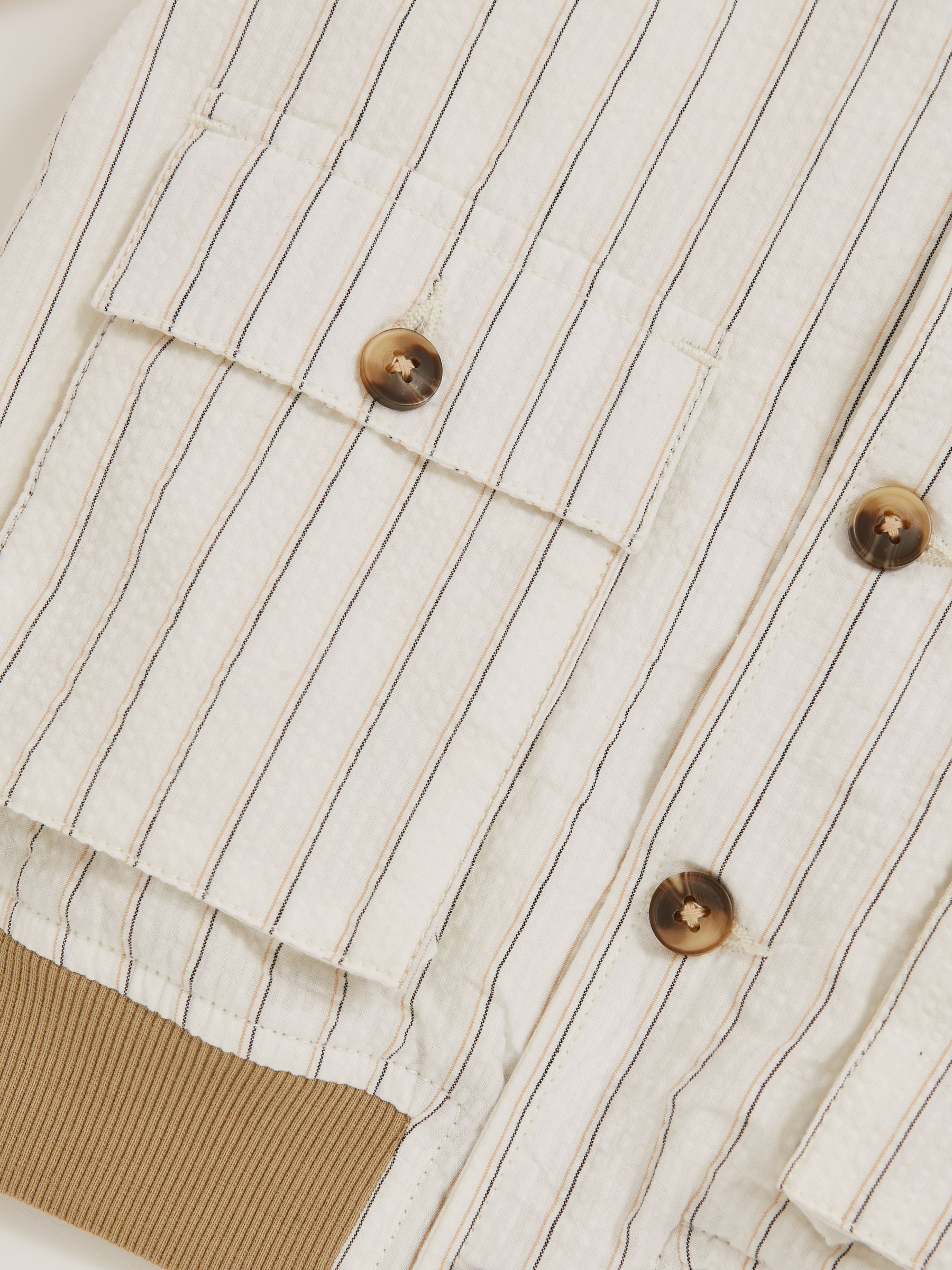 3-9 yrs Cotton Pinstripe Harrington Jacket in Off White/Taupe Brown