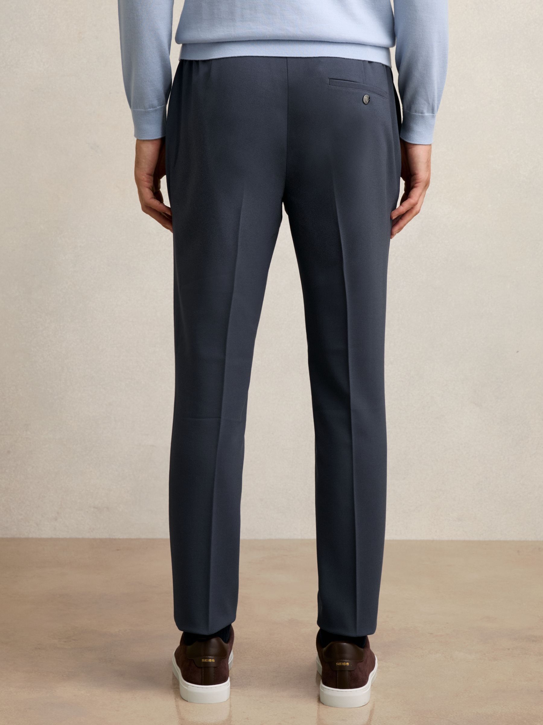 Stretch Slim Fit Drawstring Trousers in Airforce Blue