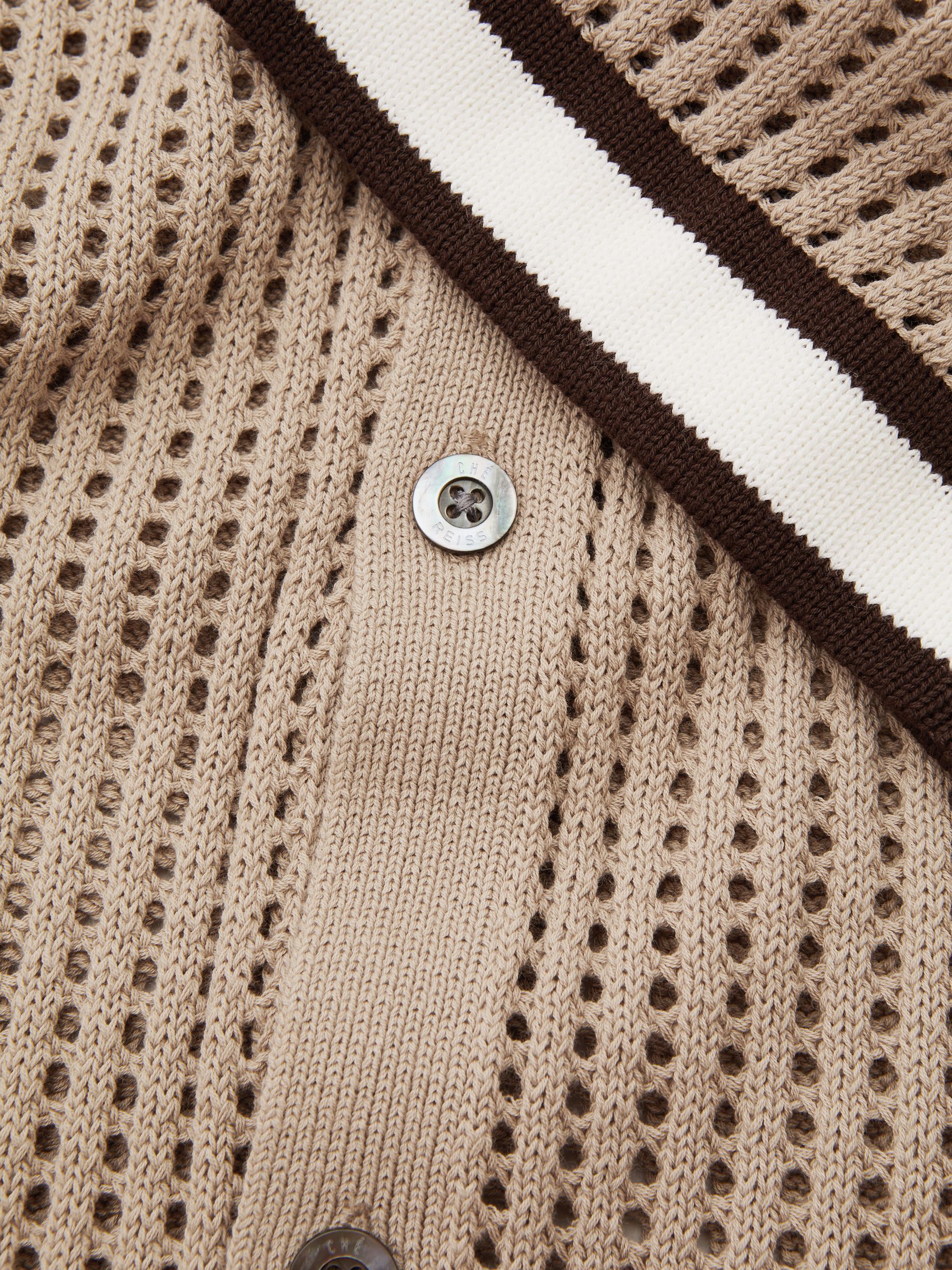 Reiss | Ché Open-Stitch Cuban Collar Shirt in Camel