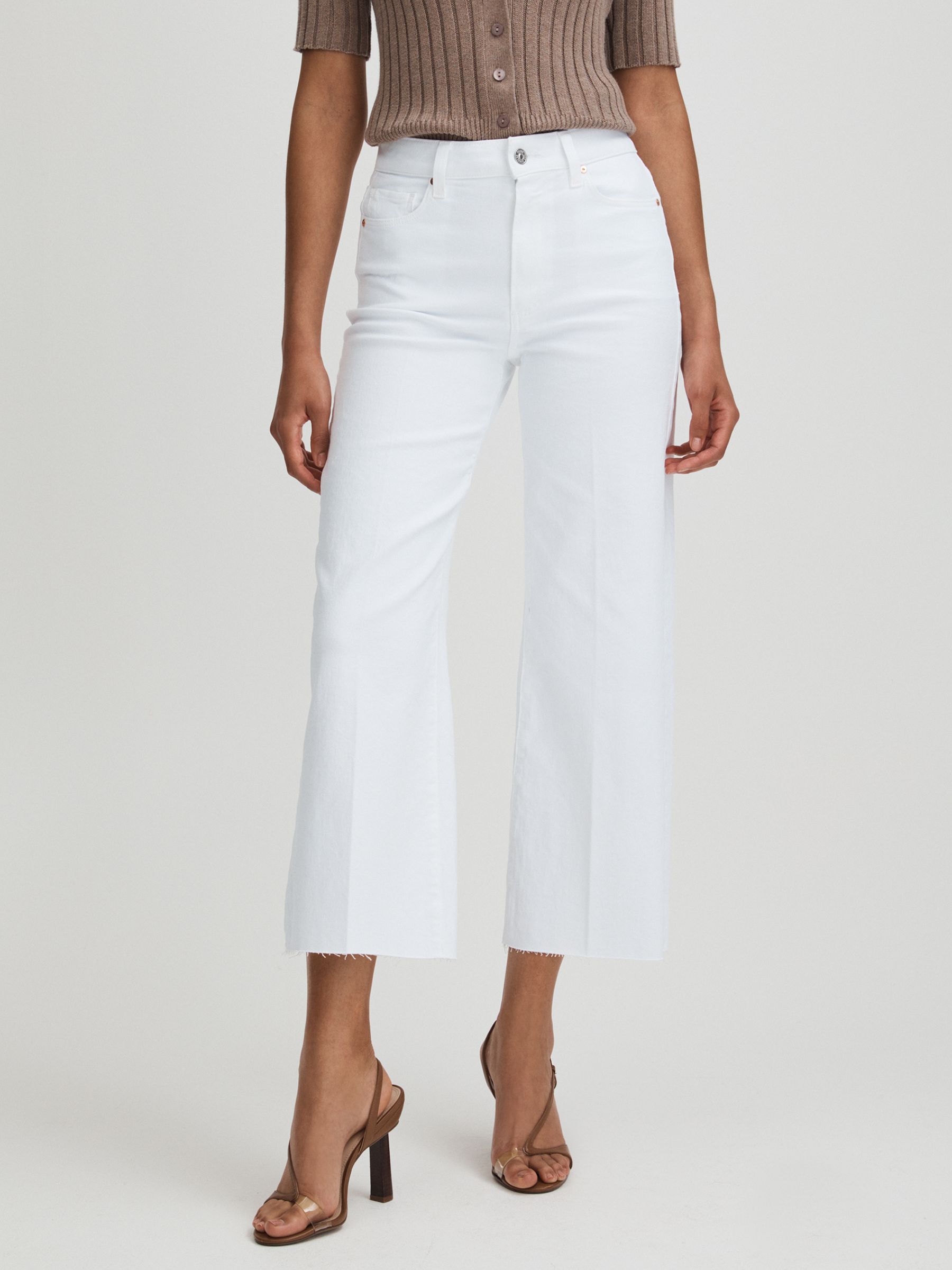 Paige Wide Leg Raw Hem Cropped Jeans in Crisp White
