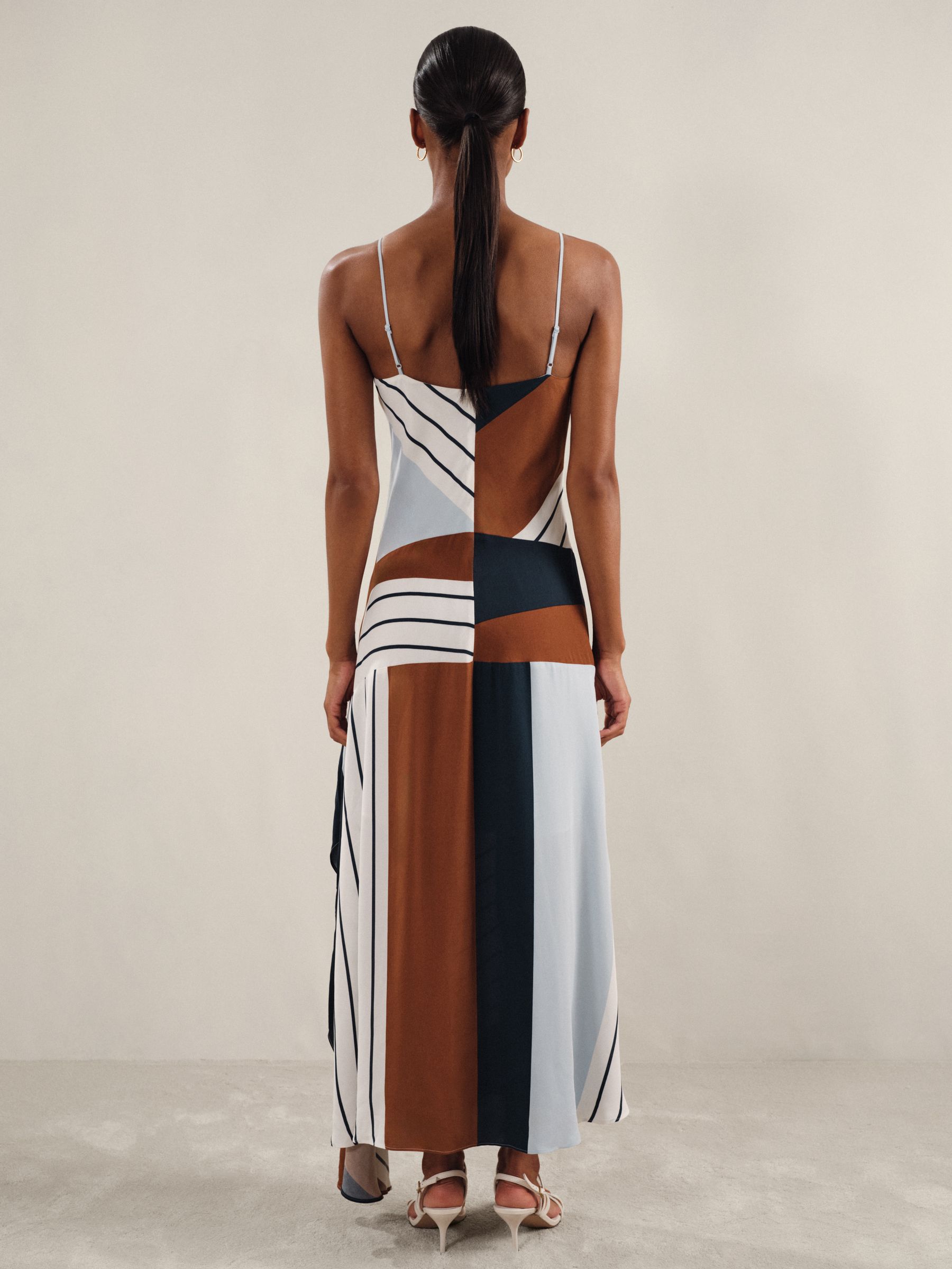 Stripe-Print Handkerchief Maxi Dress in Blue/Brown