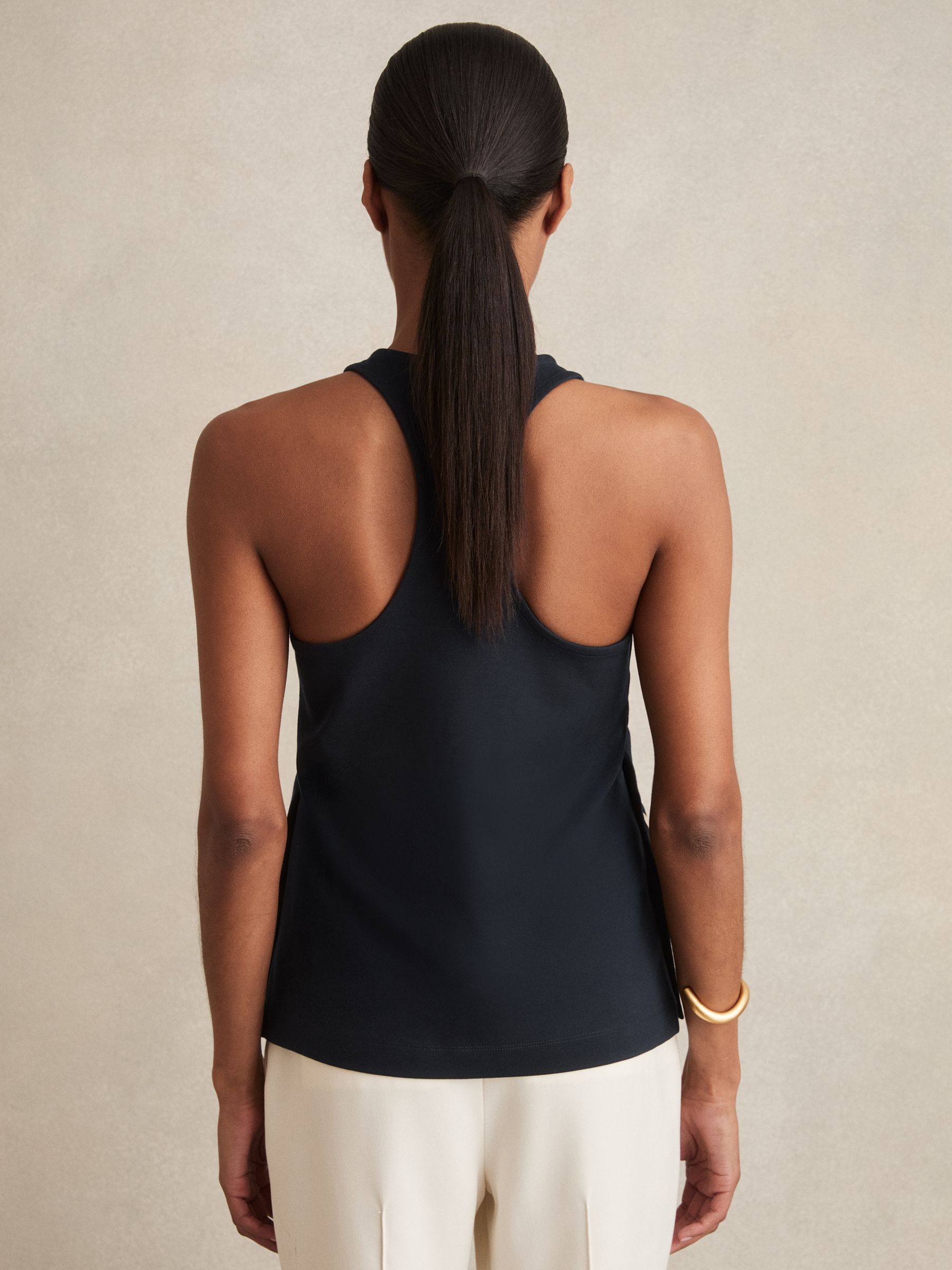 Button Side Sleeveless Top in Navy