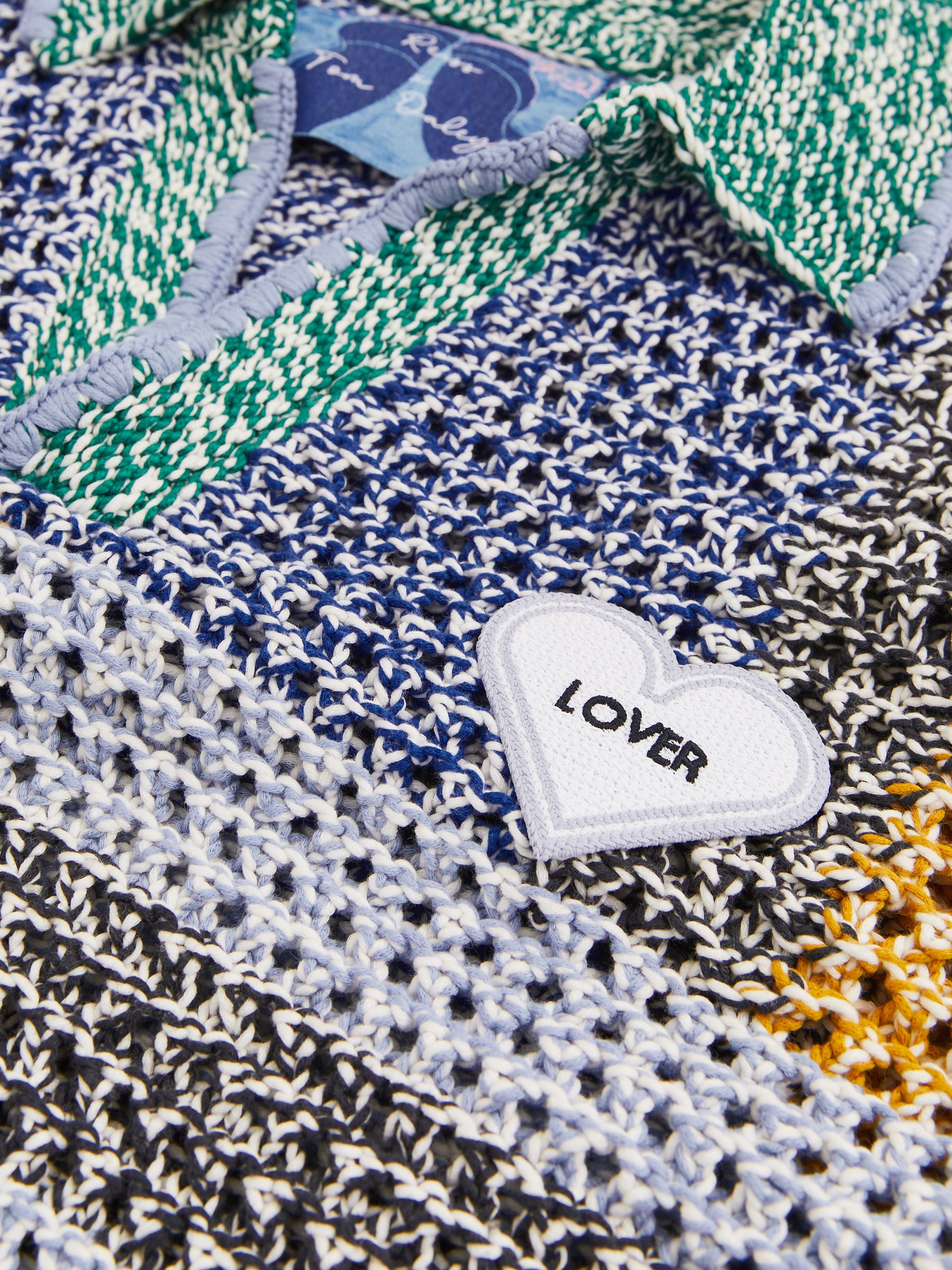 Reiss | Tom Daley Crochet Polo Shirt in Yellow/Green/Blue Multi