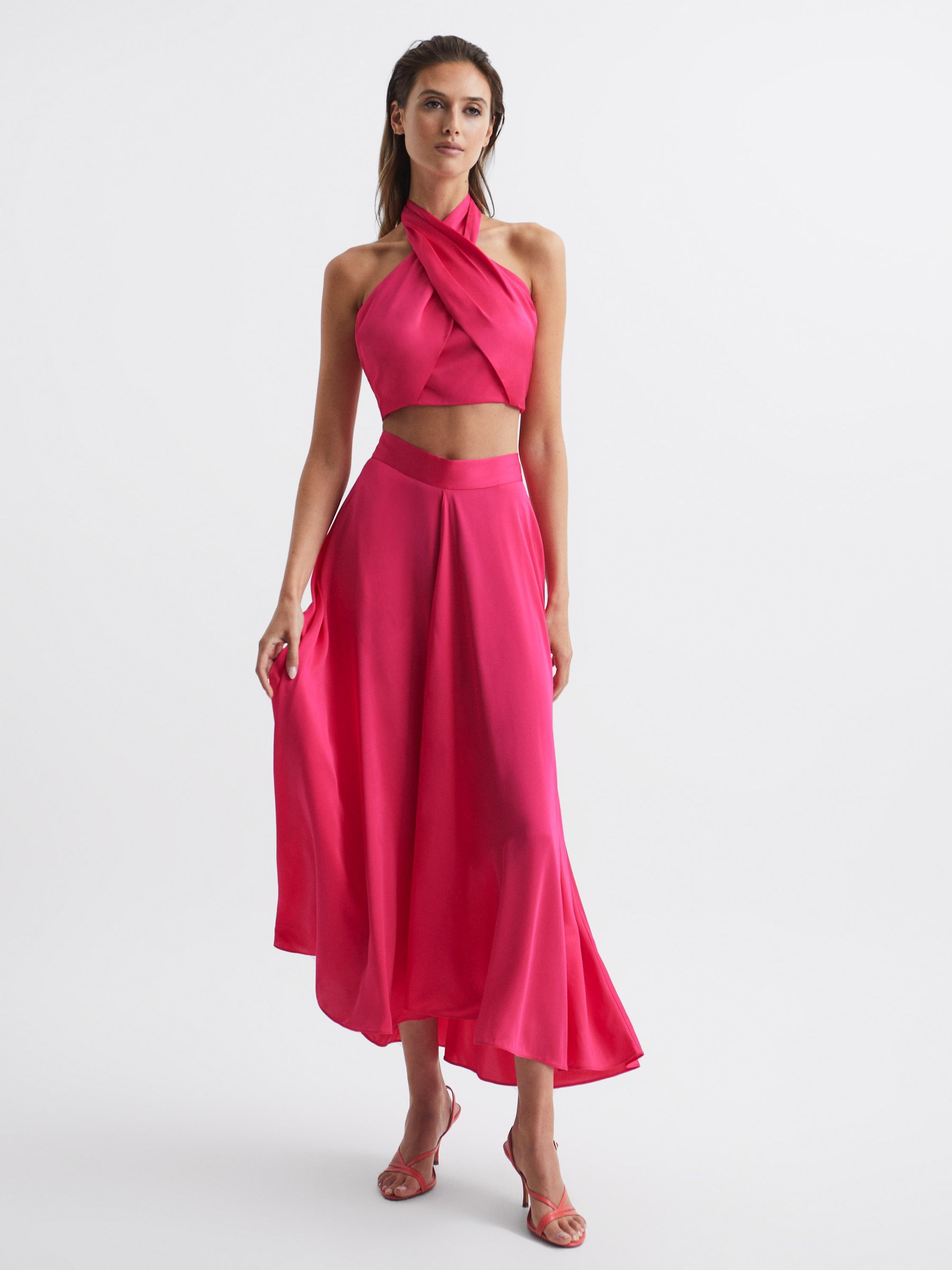 Cropped Halter Occasion Top in Pink