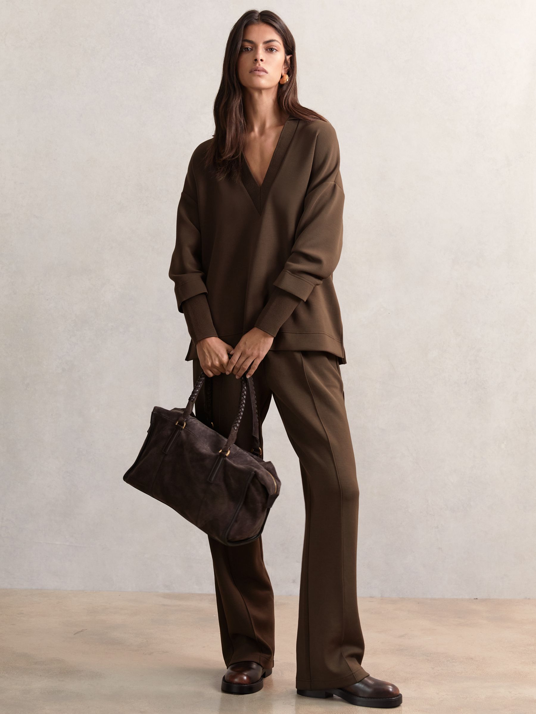 Interlock Wide-Leg Joggers in Chocolate
