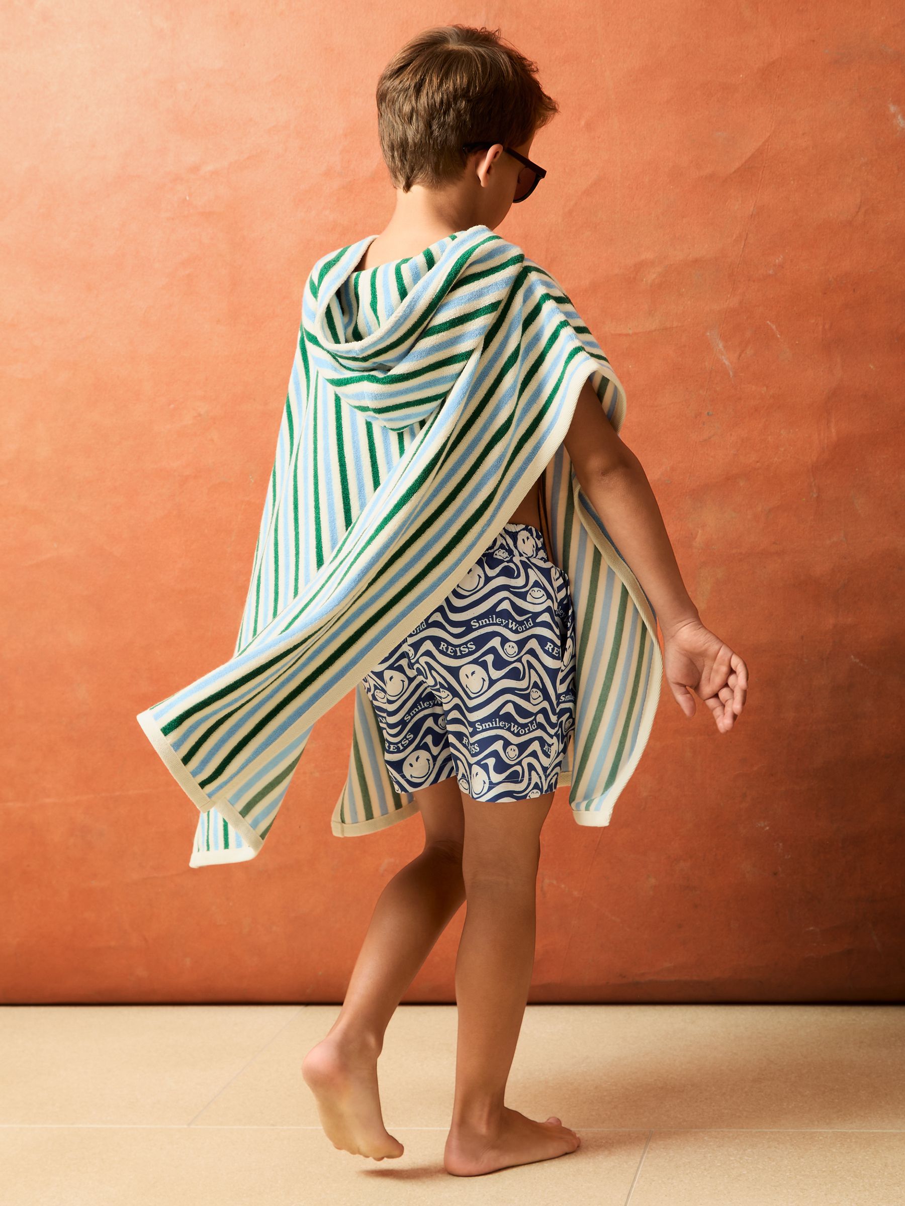 4-9 yrs SmileyWorld | Reiss Hooded Towel in Green/Blue/White