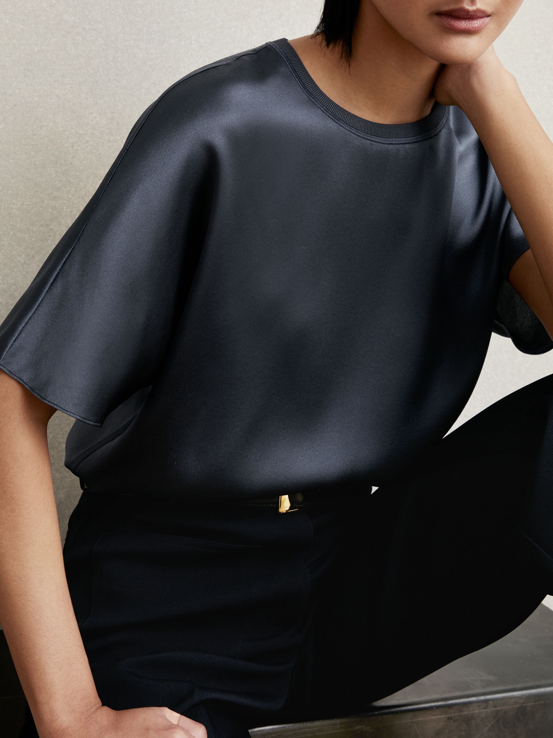 Silk Short-Sleeve Top in Blue