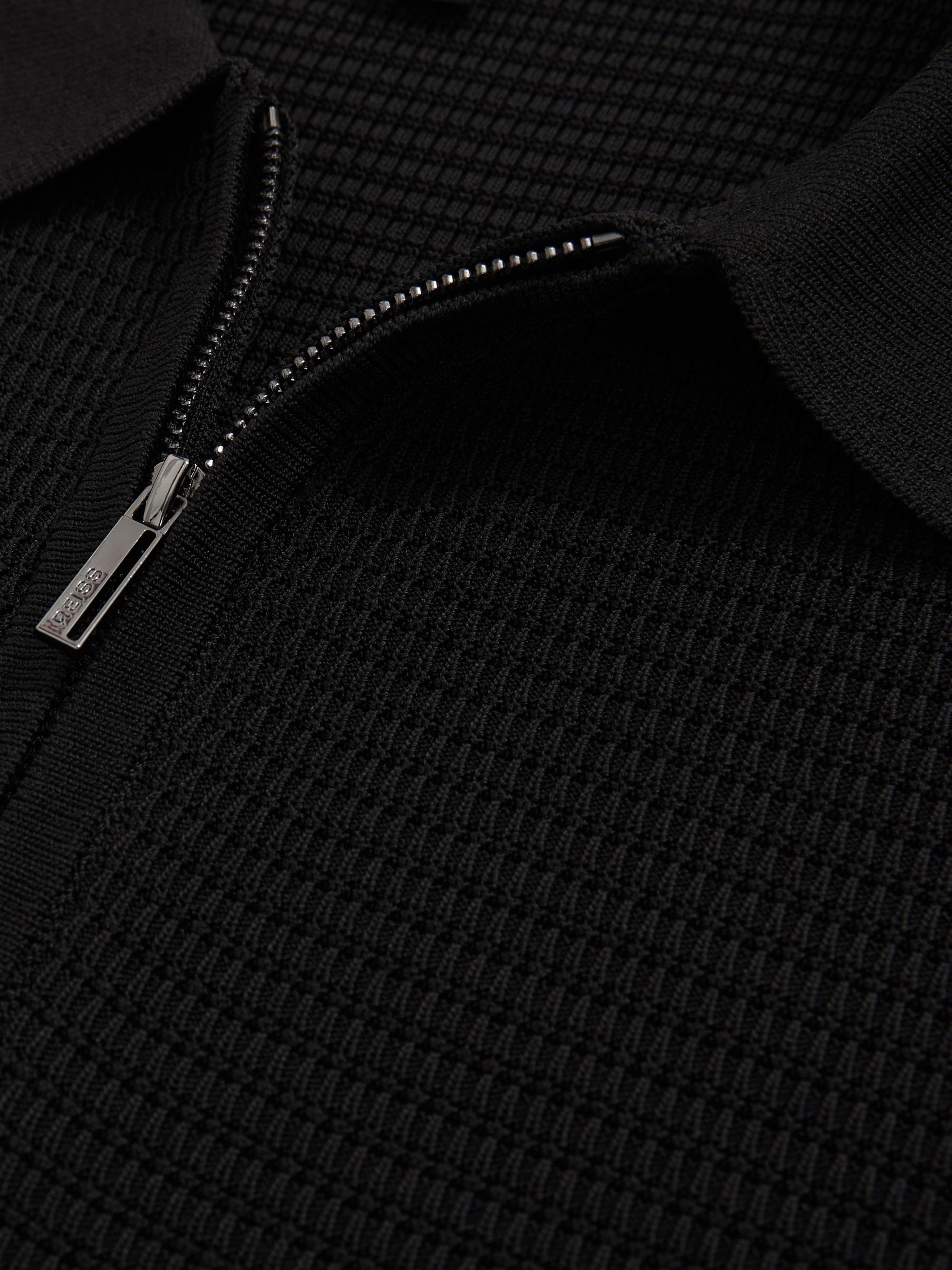 Textured Half-Zip Polo Shirt in Black