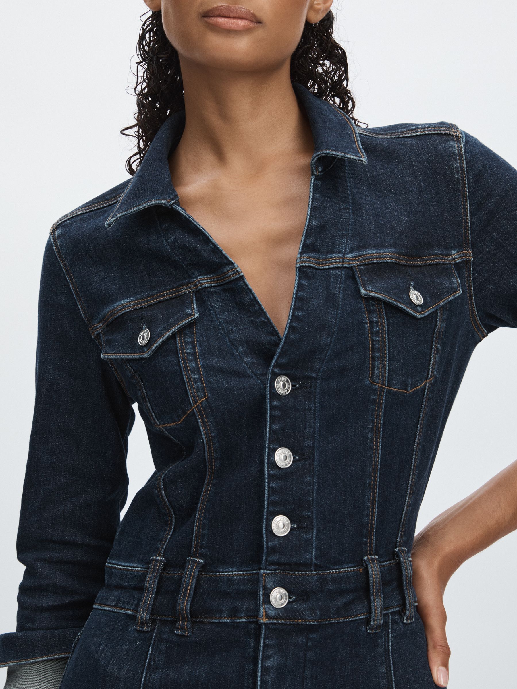 Paige Peregrine Blue Stretch-Cotton Denim Jumpsuit in Peregrine Blue