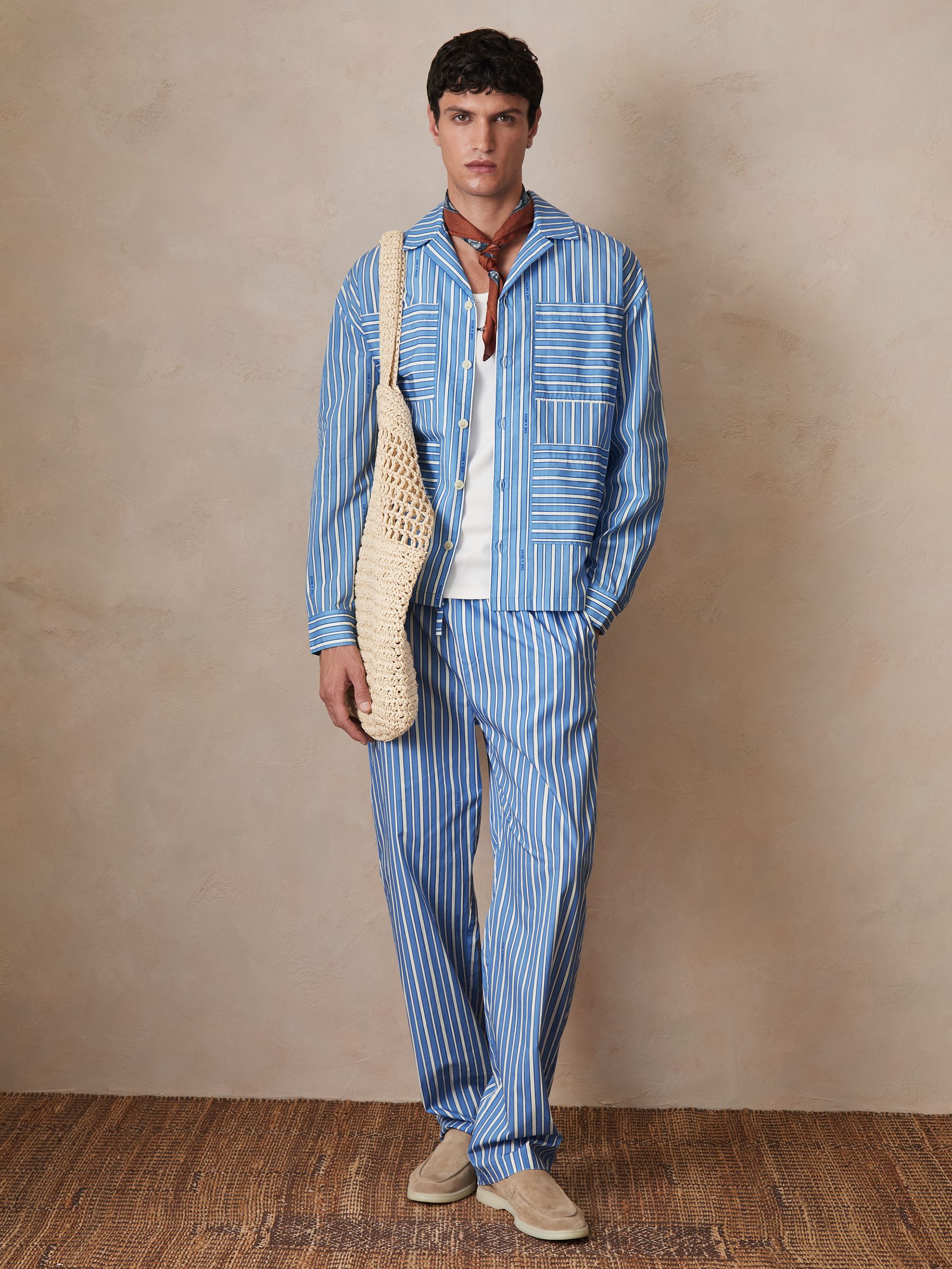 Reiss | Ché Poplin Stripe Pocket Shirt in Bright Blue/White