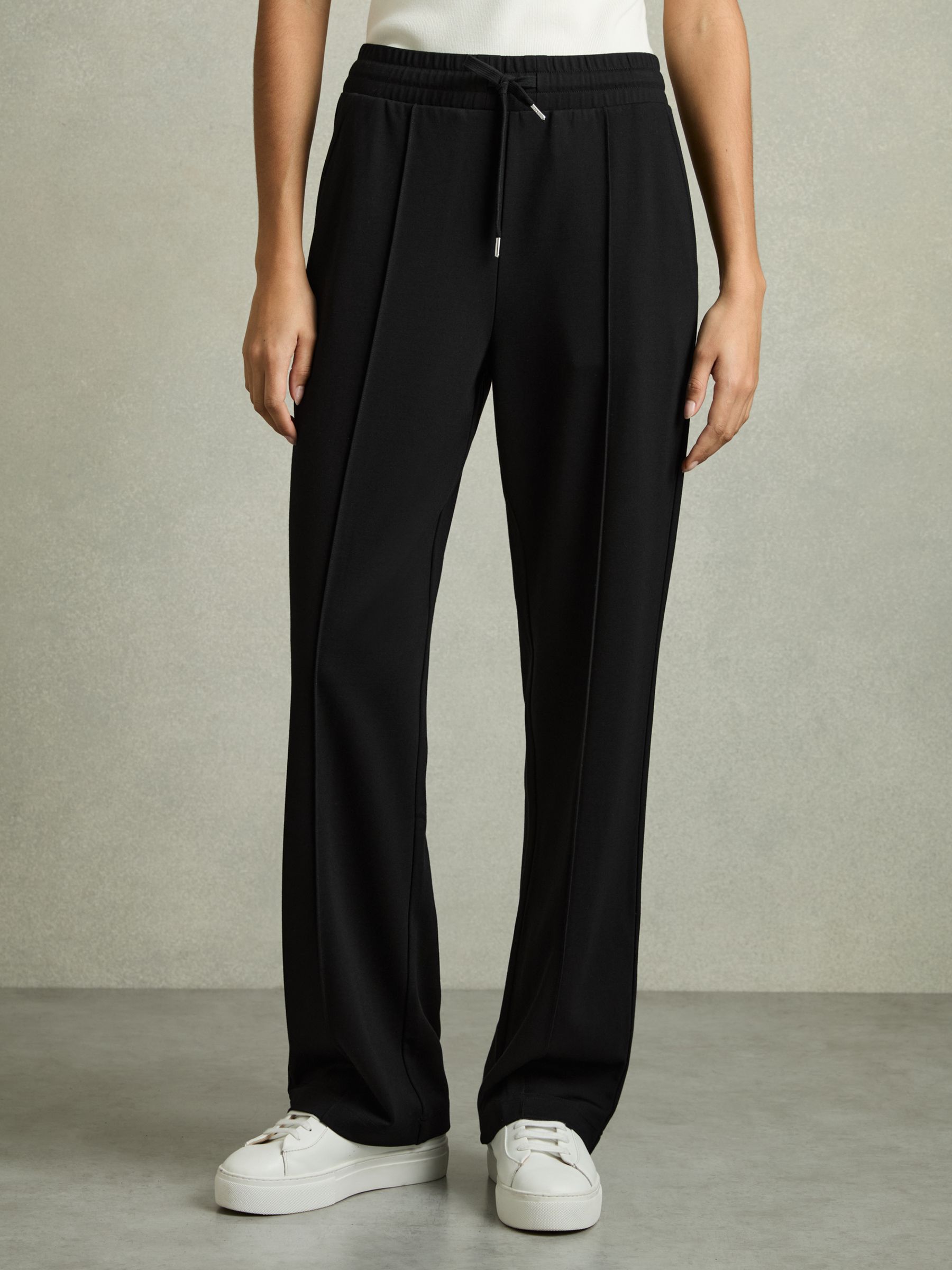 Drawstring Straight Leg Jersey Joggers in Black/Charcoal