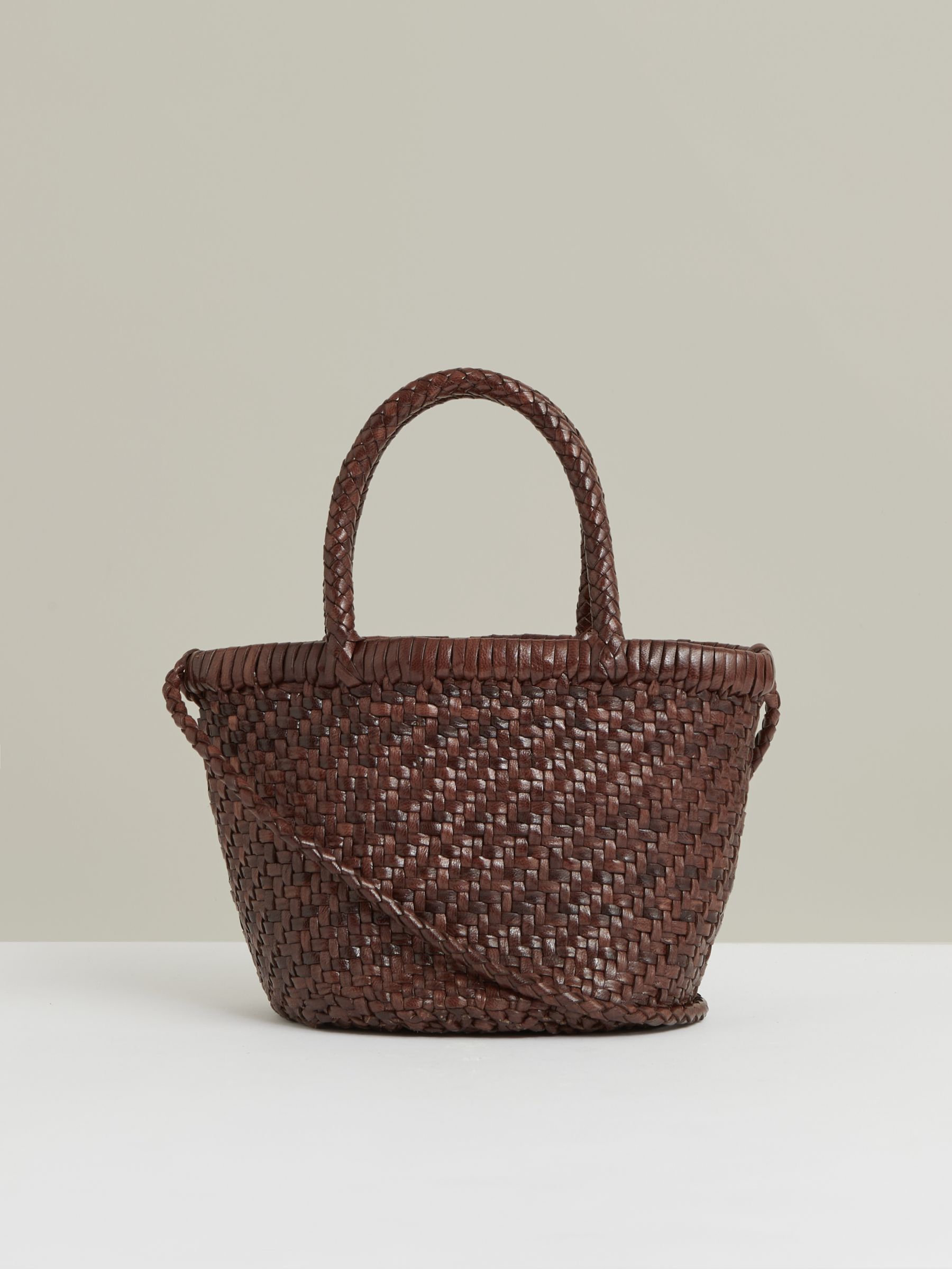 Leather Woven Mini Tote Bag in Chocolate