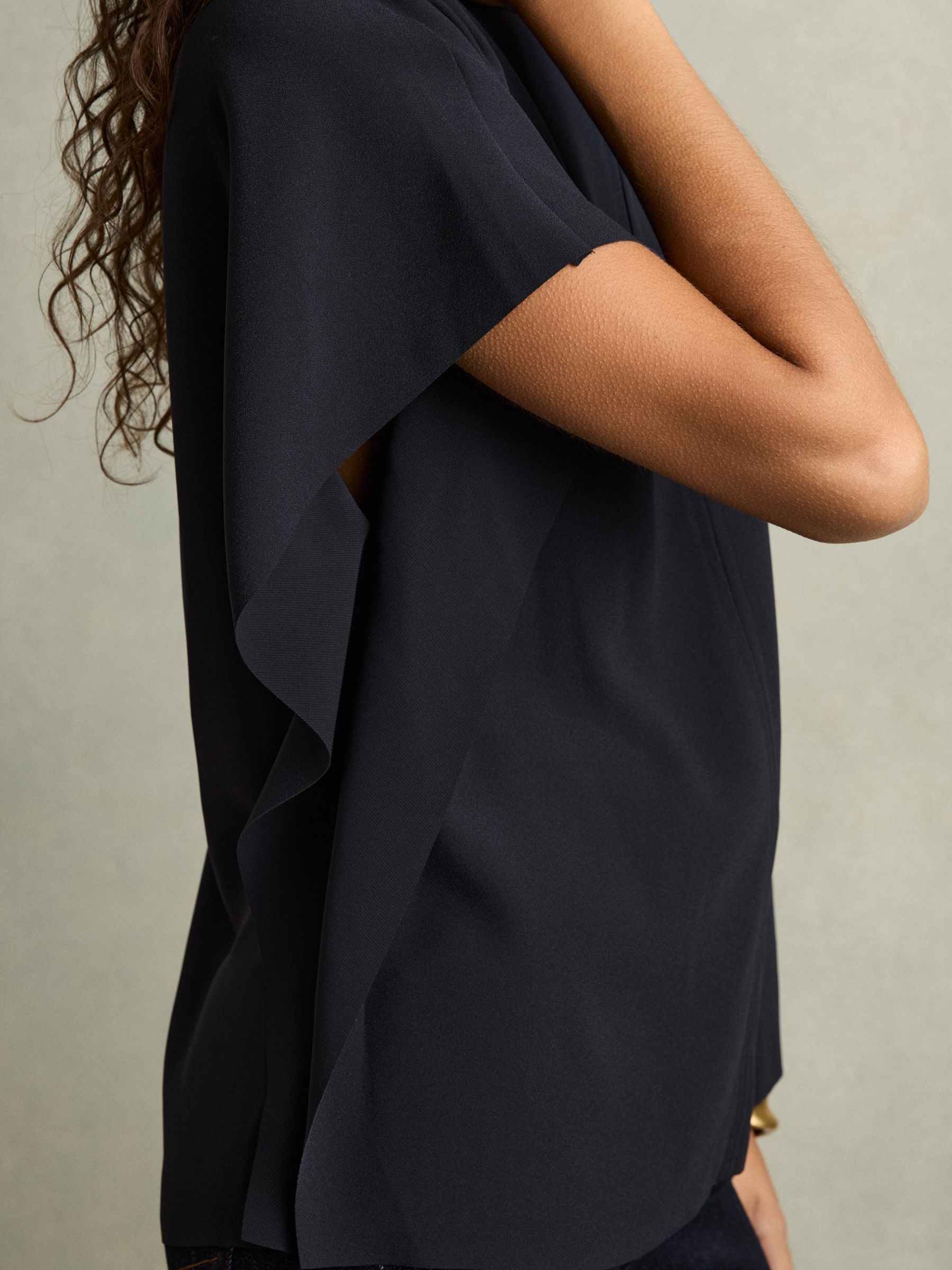 Draped Sleeve Top in Navy