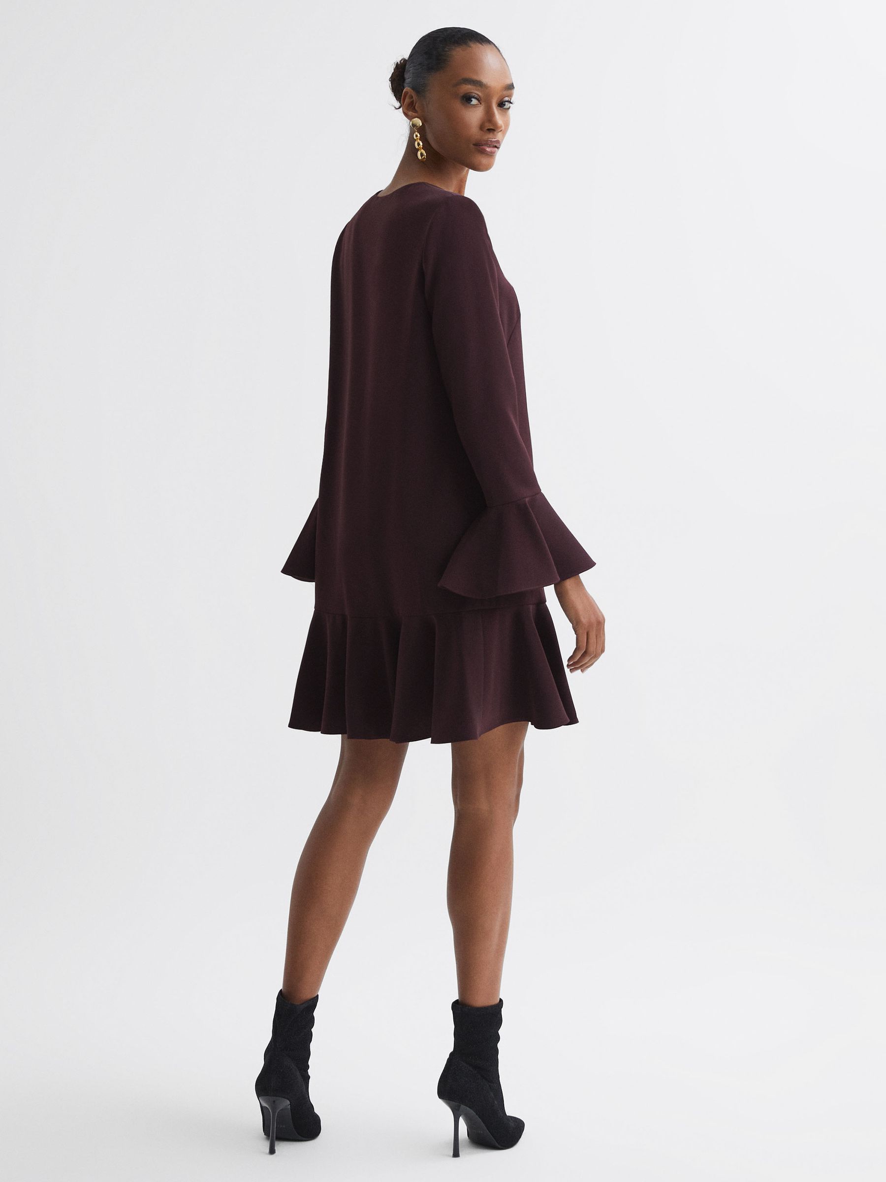 Florere V-Neck Mini Dress in Burgundy