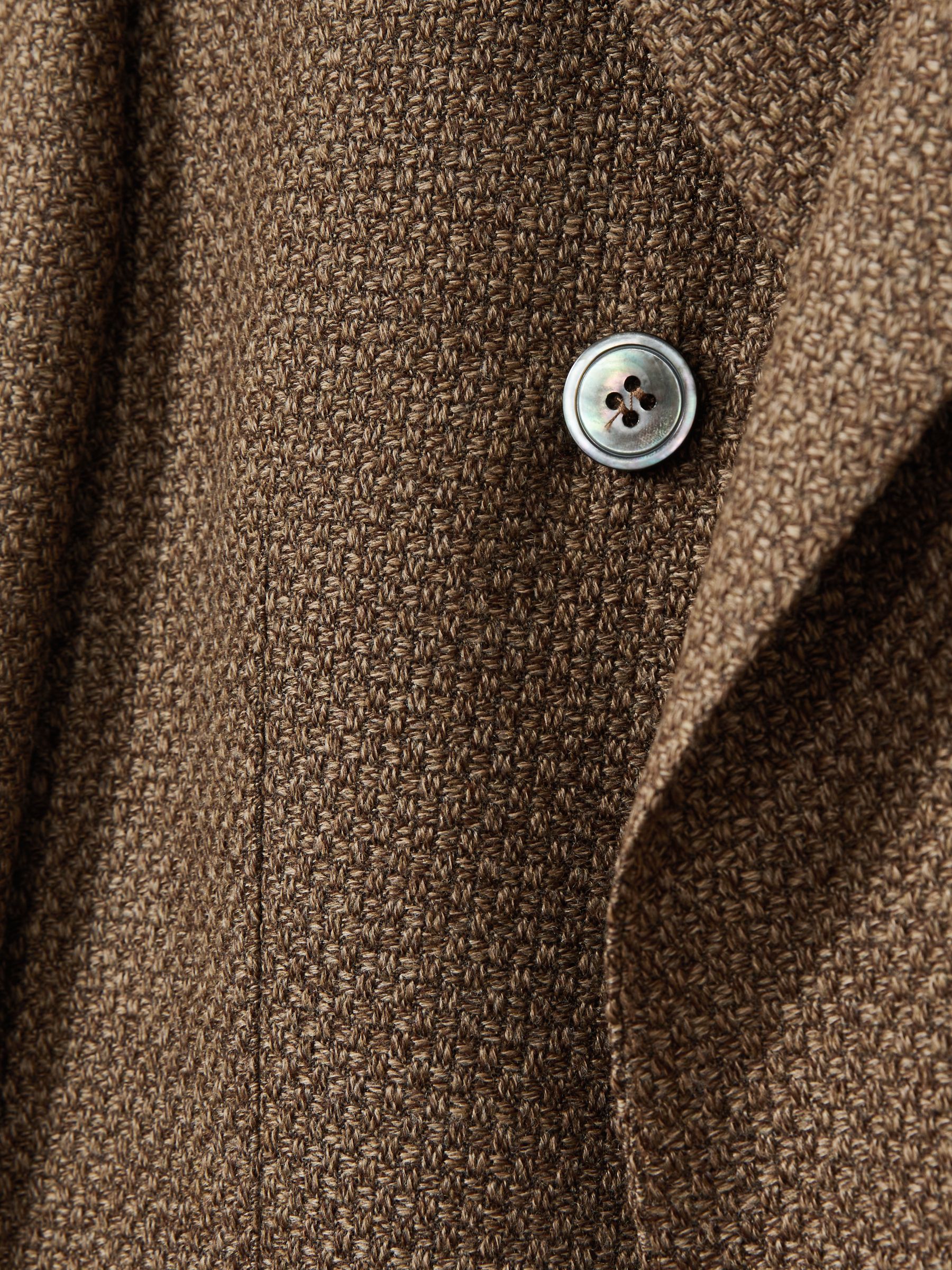 Oscar Jacobson Woven Wool Double-Breasted Blazer in Dark Brown